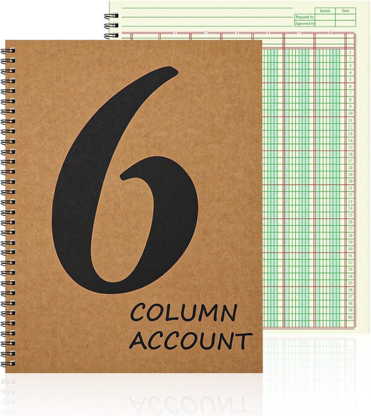 6 Column Ledger Book Columnar Pad Analysis Pad 6 Columns Accounting Logbook Columnar Pad Notebook Ledger Book Spiral 80g 100 Pages 8.5X11 Inch Accounting Notebook for Small Business Personal Use