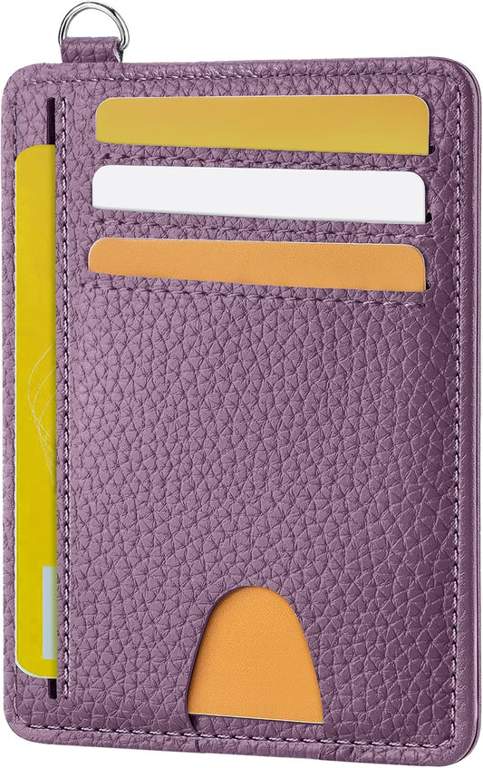 Mayski Slim Wallet, Credit Card Holder for Women, Minimalist Front Pocket RFID Blocking Card Cases, Small Wallet Women Men(Litchi Lavender)