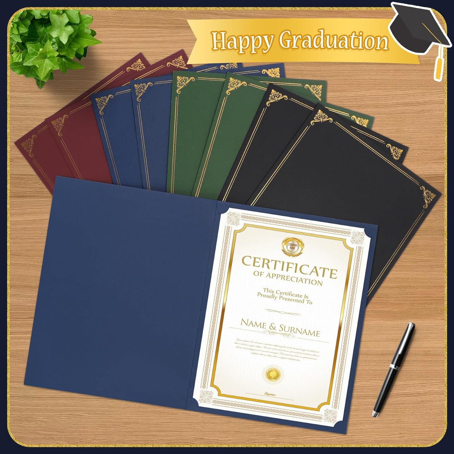 Ndsox 30 Packs Certificate Holders Navy Blue Diploma Covers Gold Foil Border - 350GSM Graduation Diploma Holders for Letter Size 8.5" x 11" Award Certificate Paper, Cardstock, Business Documents