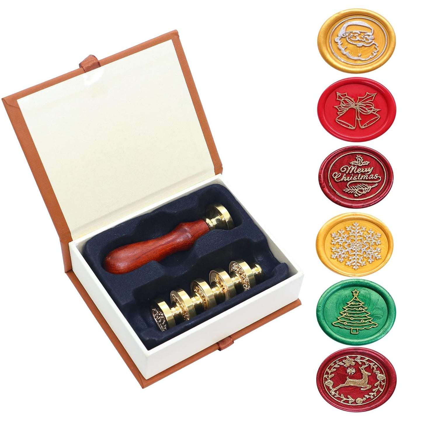 SWANGSA Wax Seal Stamp Set, Vintage 6 Pieces Christmas Sealing Wax Stamp Heads with 1 Wooden Handle for Christmas Gifts Party Invitations Cards (Christmas Set)