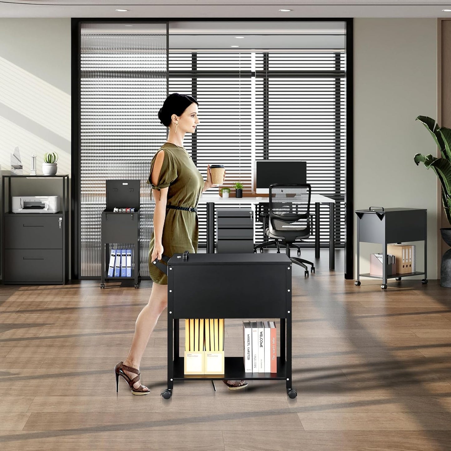 Mobile File Cart with Lock, Rolling File Cabinet Hanging Letter/Legal Size with Lockable Sliding Cover, Office File Organizer on Wheels