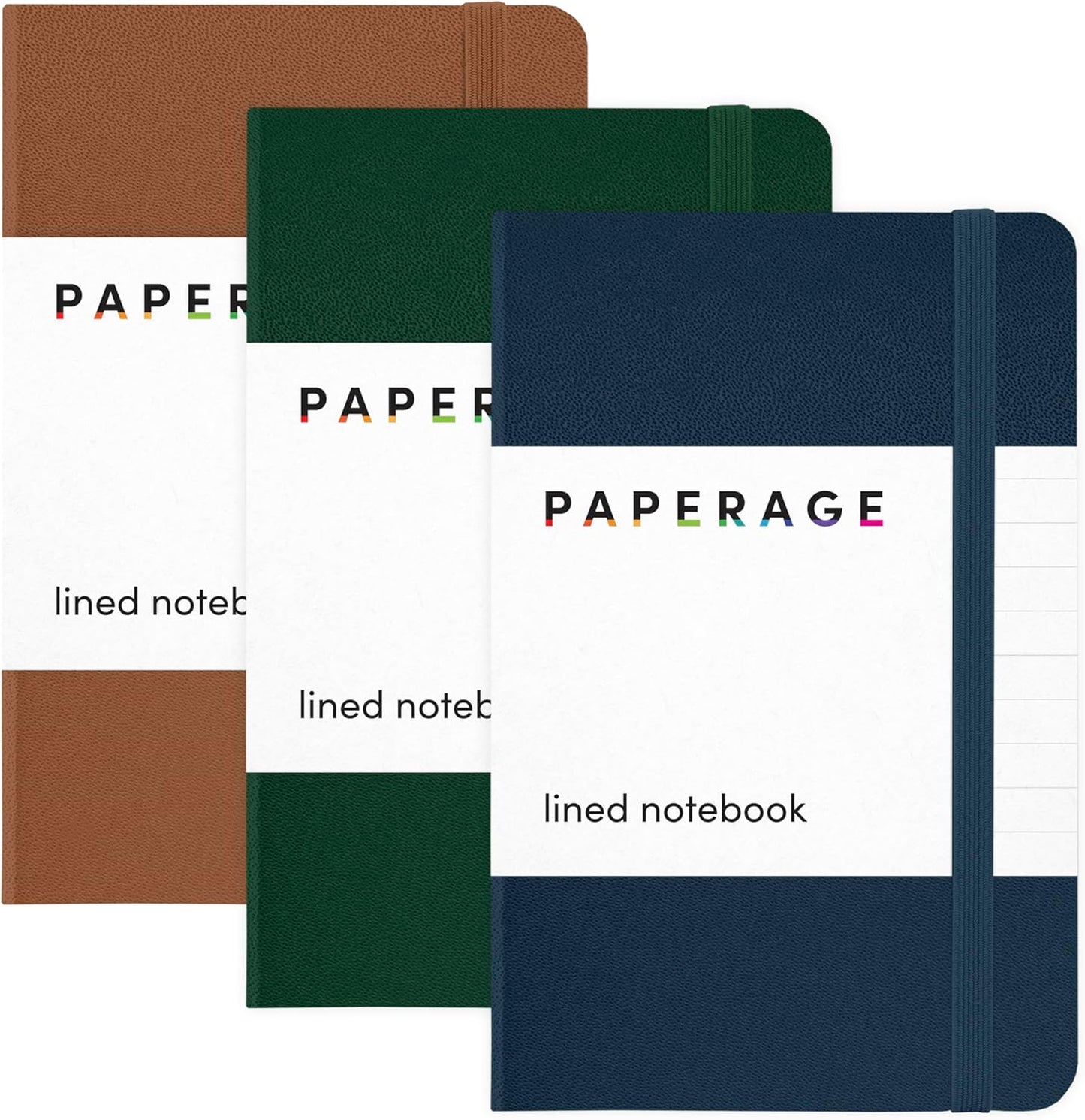 PAPERAGE Lined Pocket Journal Notebook, 3 Pack, (Dark Green, Cognac, Navy), 160 Pages, Small, 3.6 inches x 5.6 inches - 100 gsm Thick Paper, Hardcover