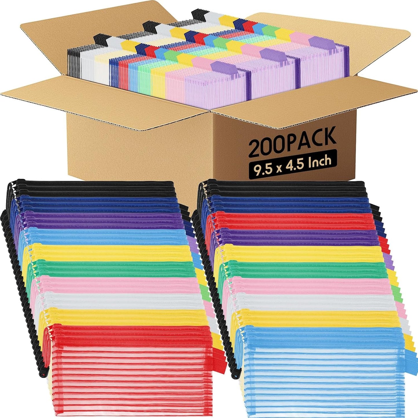Zhehao 200 Pieces A6 Mesh Zipper Pouch Bulk Mesh Bags with Zipper Waterproof Small Pencil Pouches for School Office Supplies Organization 9.4 x 4.5 Inches (Bright Colors)