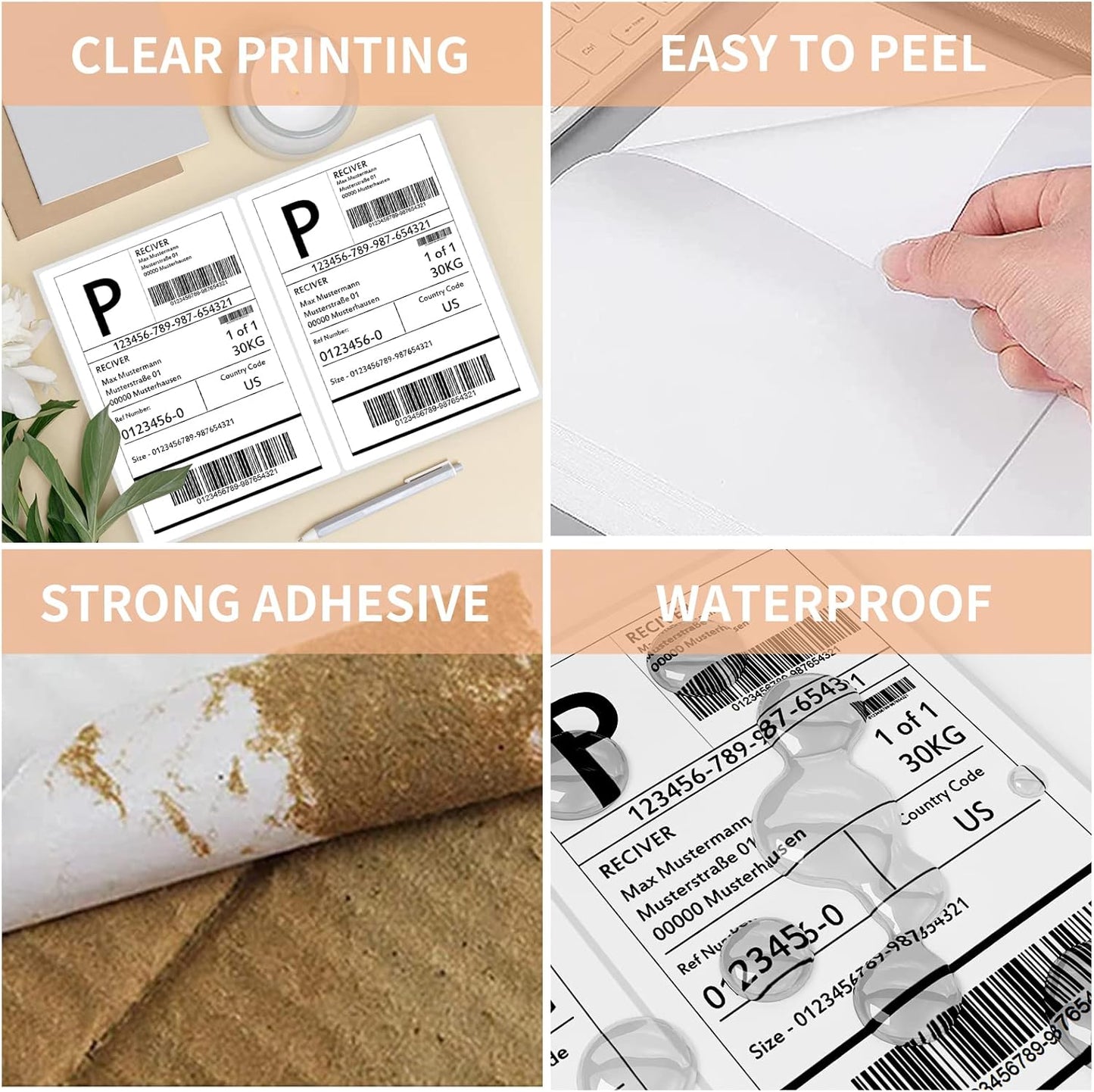 Shipping Labels with Rounded Corner, 8.27 x 5.32 Inches Half Sheet Self Adhesive Shipping Address Labels for Laser and Inkjet Printer, 200 Labels