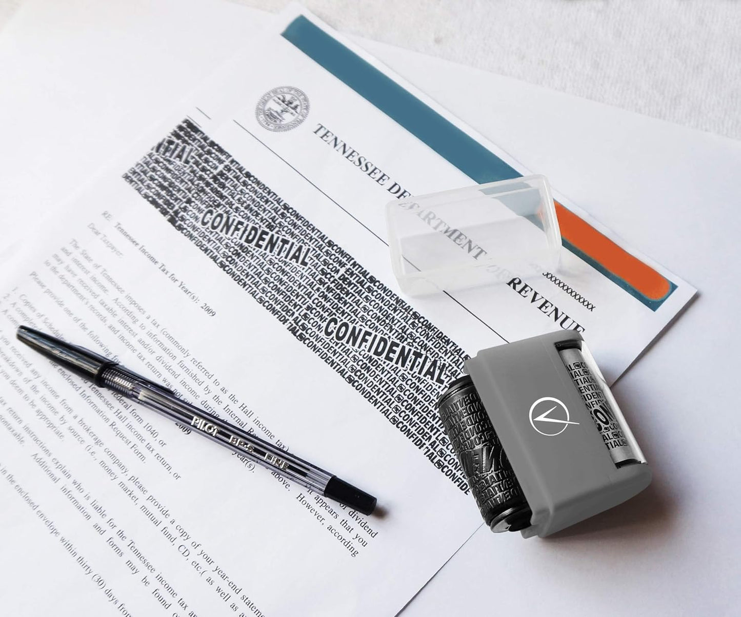 Vantamo Identity Theft Protection Roller Stamp for Hiding Sensitive Information, Wide Confidential Stamp with 6 Ink Refill, Security Stamp Roller for Identity Theft Prevention, Classy Gray