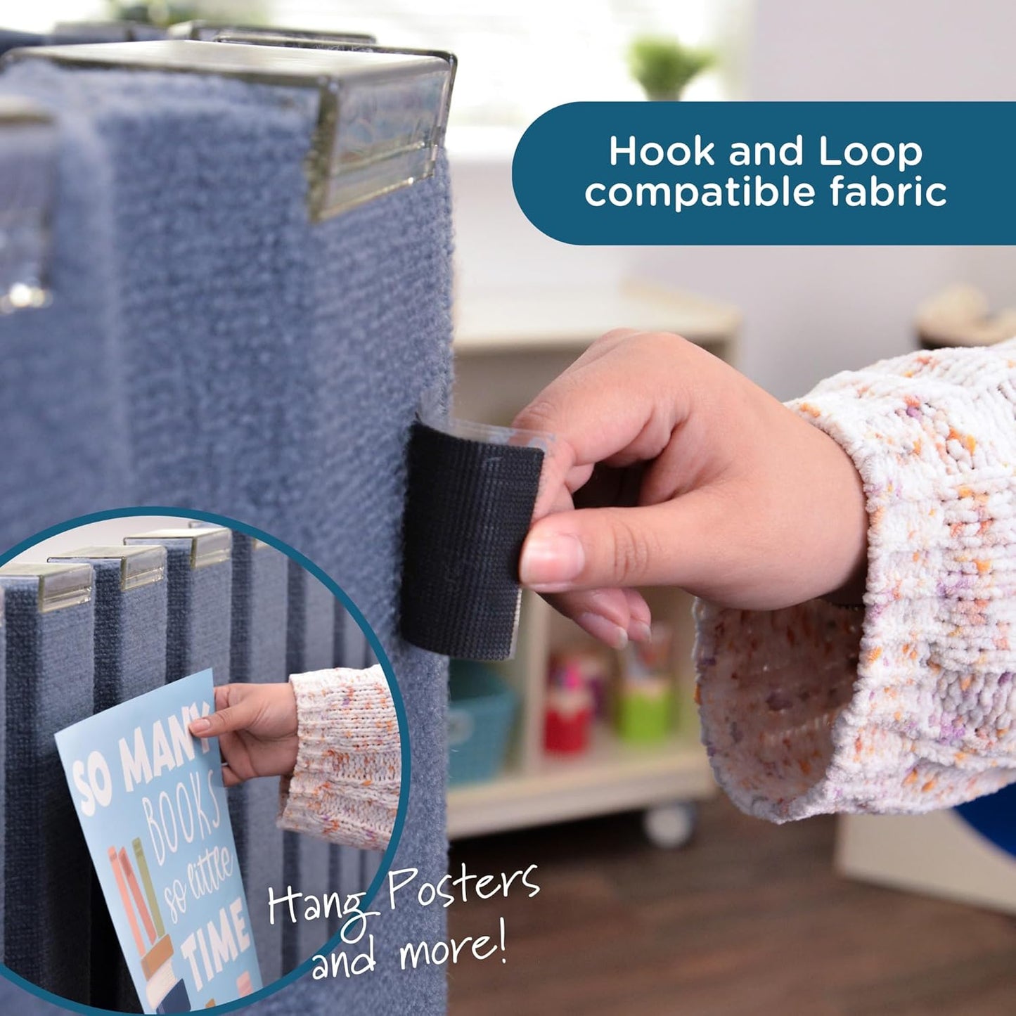 Children’s Factory 48" x 6' Quiet Divider With Sound Dampening Panels, Freestanding Room Divider Wall, Slate Blue