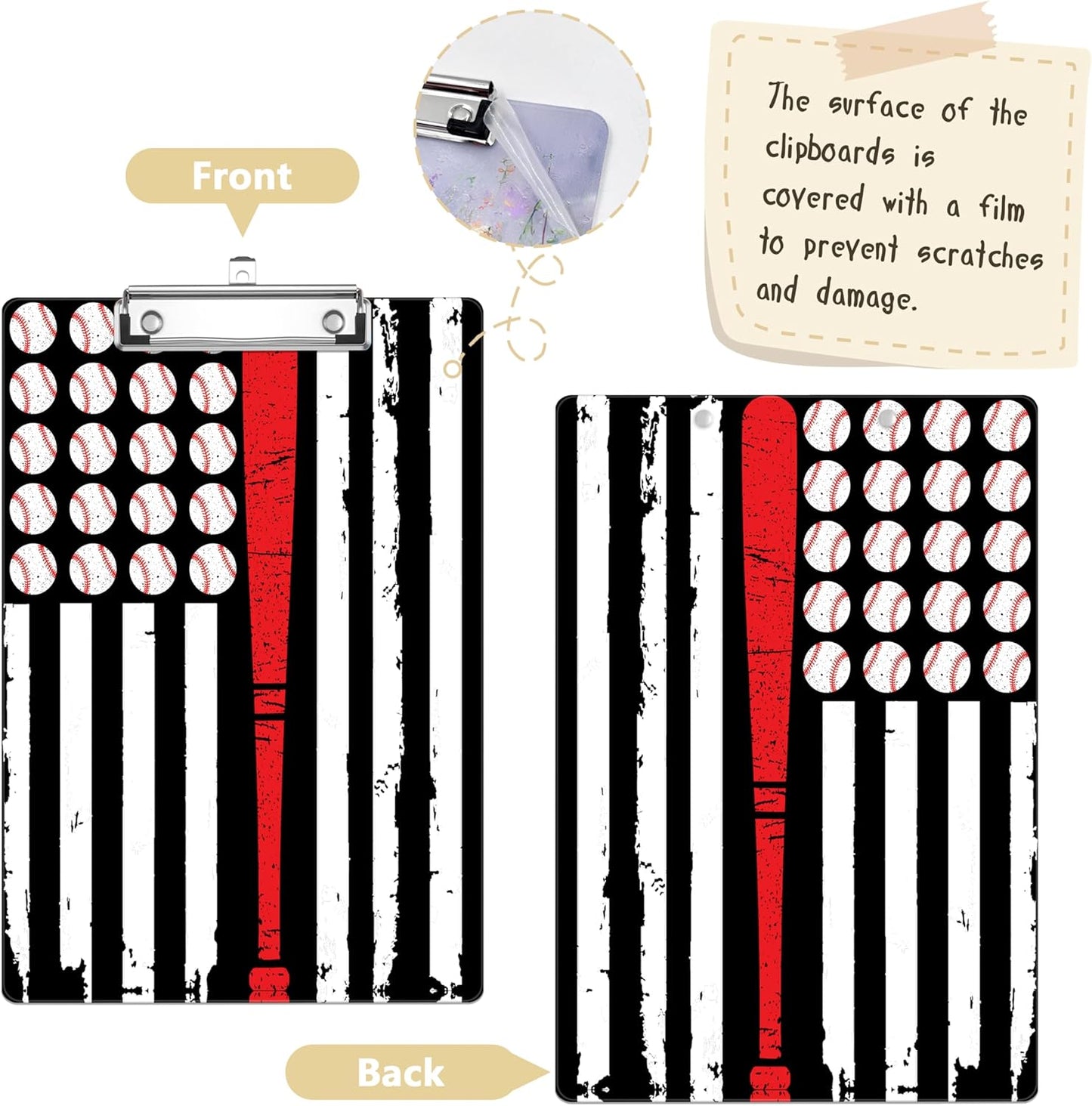 Baseball Flag Plastic Clipboards,Decorative Plastic Acrylic Clipboard for Teacher Social Worker Students Office Supplies 8 * 12