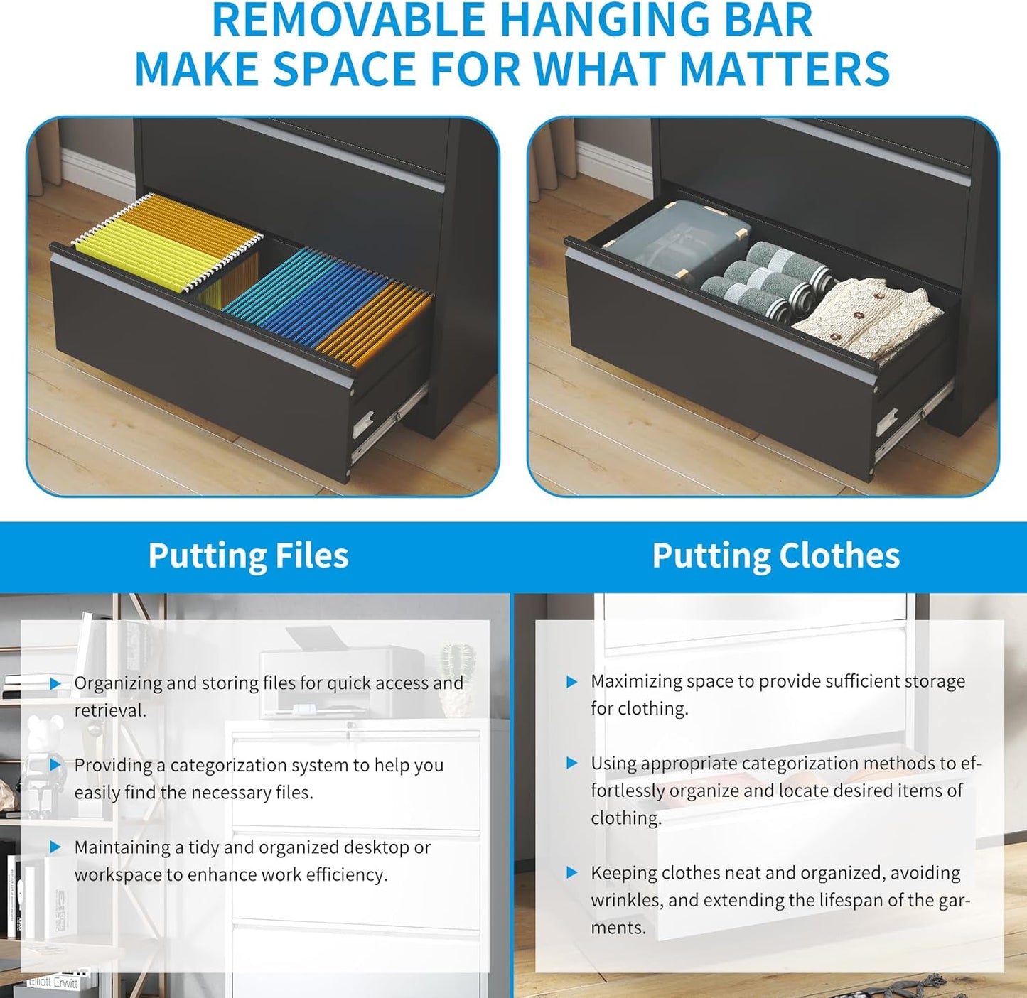 4 Drawer Lateral File Cabinet with Lock, Metal Lateral Filing Cabinet for Home Office, Steel Wide Horizontal Filing Cabinets for Letter/Legal/A4/F4 Hanging Files (Black)