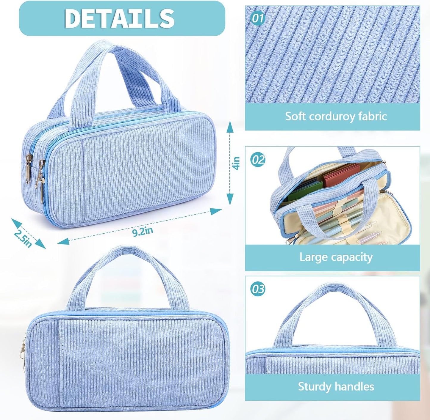 Jutom 39 Pcs Aesthetic Book Annotation Kit Highlighter with Pencil Case Bag Gel Pen Transparent Sticky Note Taking Bible Study College School Supplies(Light Blue,Classic Style)