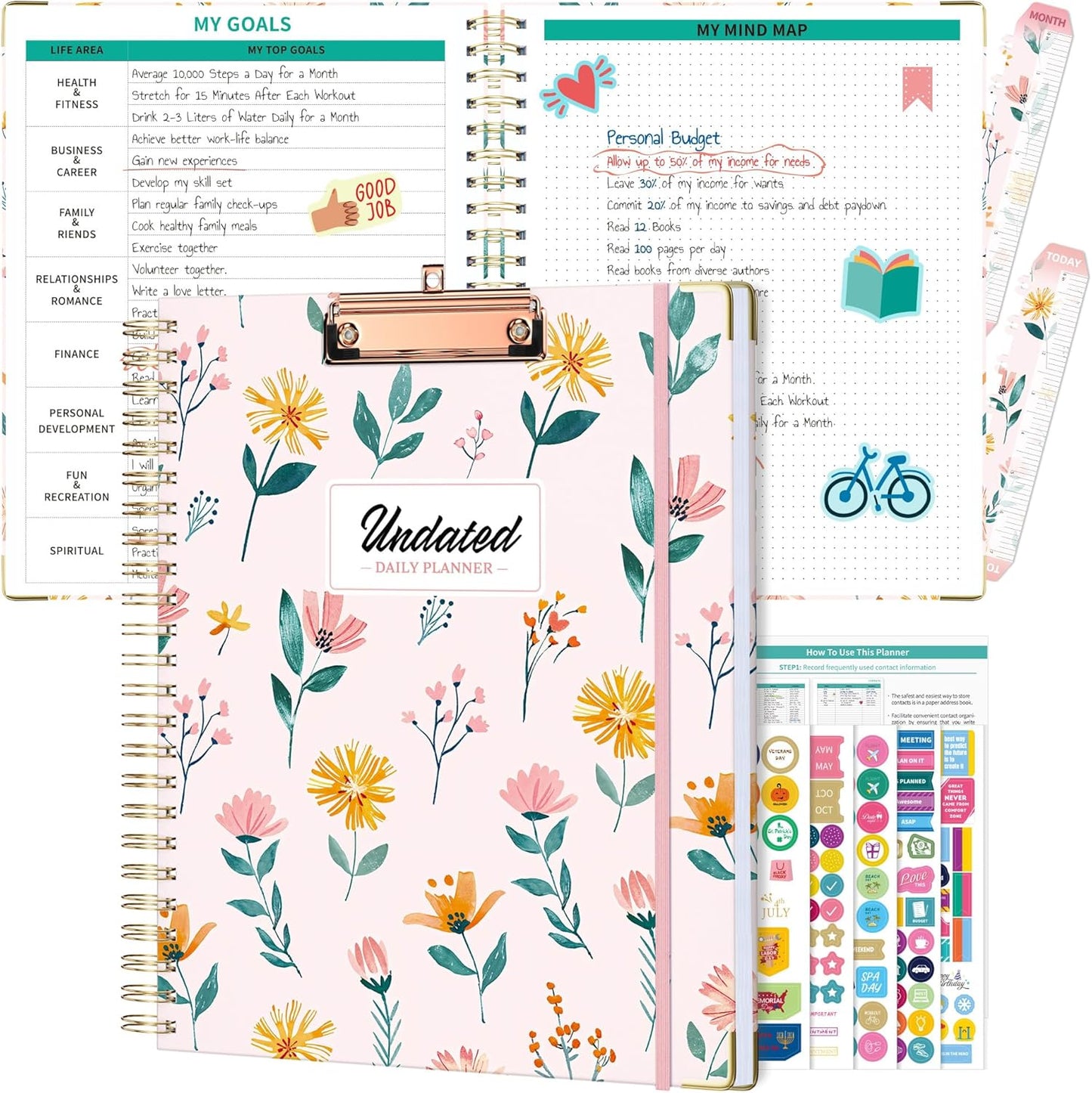 Ospelelf Undated Spiral Bound Planner 2025 Daily, Weekly and Monthly Planner, Pink Teacher Planner 12 Month 8.5 x 11