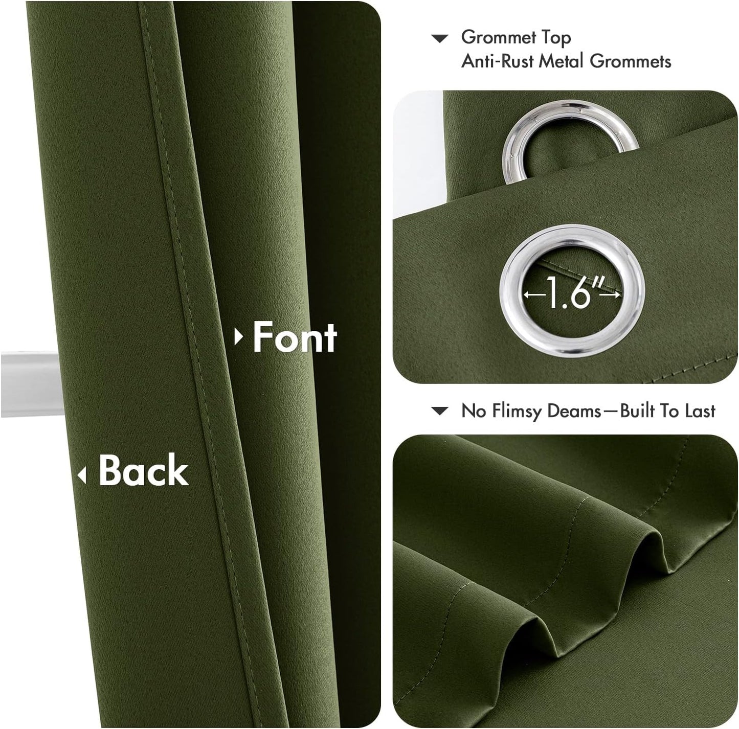 MIULEE Olive Green Blackout Curtains - Thermal Insulated Bedroom Curtains Room Darkening Drapes for Living Room Kitchen Grommet Top Light Blocking Window Treatment, 40 x 54 Inches Long, 2 Panels