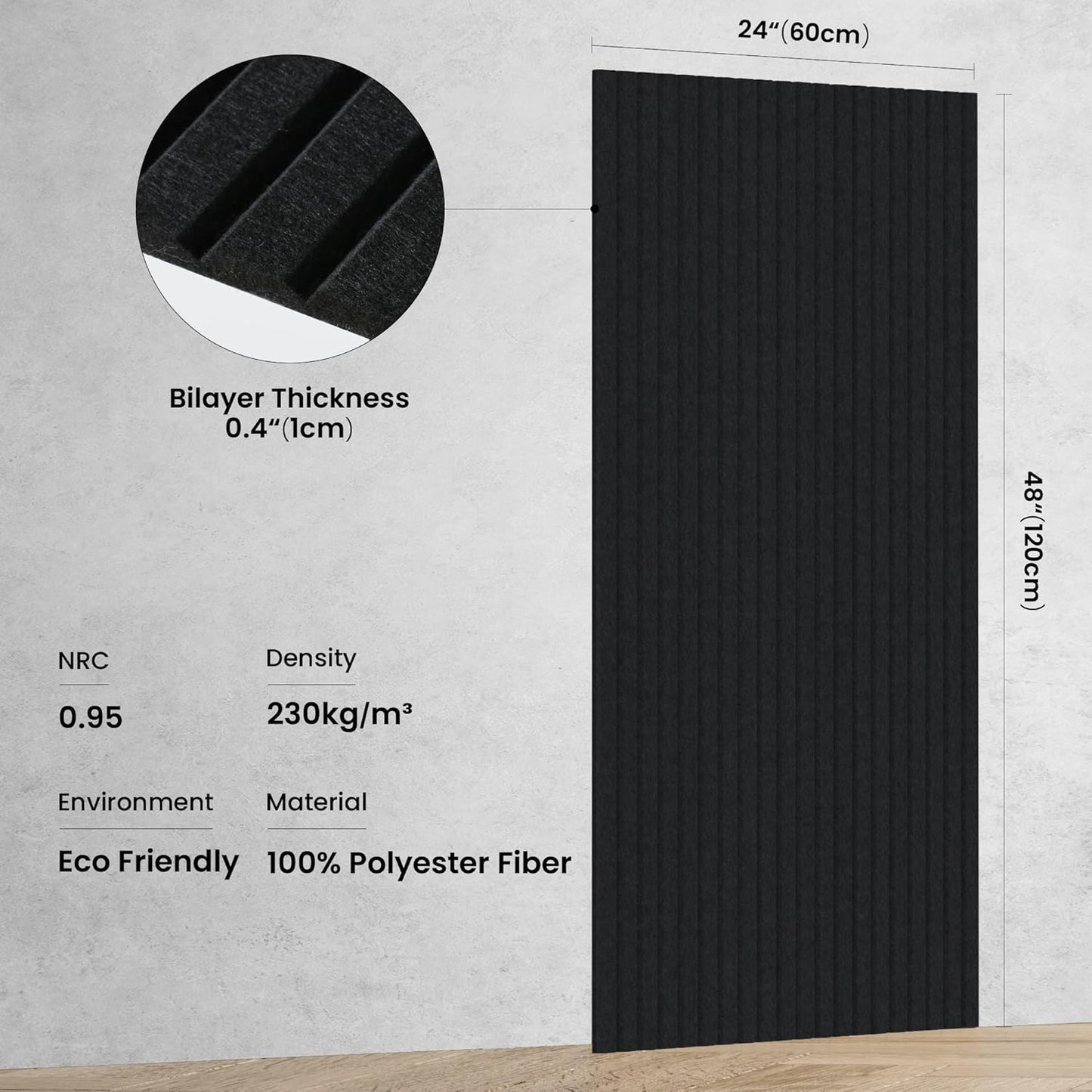 5 Pack Acoustic Panels, 48 x 24x 0.4 Inch Sound Proof Panels for Walls, Premium Wall Sound Absorbing Panels, Decorative Sound Dampening Panels for Media Room, Office and Studio,Black