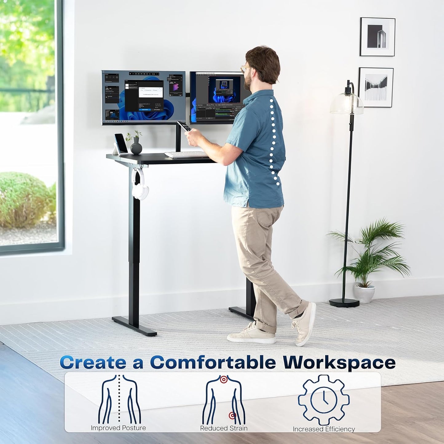 VIVO Electric 43 x 24 in Standing Desk, Memory Height Adjustment, 1B Series, Black Top, Black Frame, DESK-1B4B