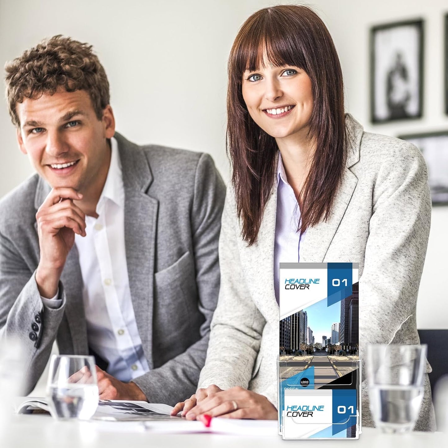 Wenqik Acrylic Brochure Holder with Business Card 4.1 Inch Rack Card Holder Pamphlet Display Stand Organizer for Menu Flyer Magazine Office Booklets(8 Pcs)