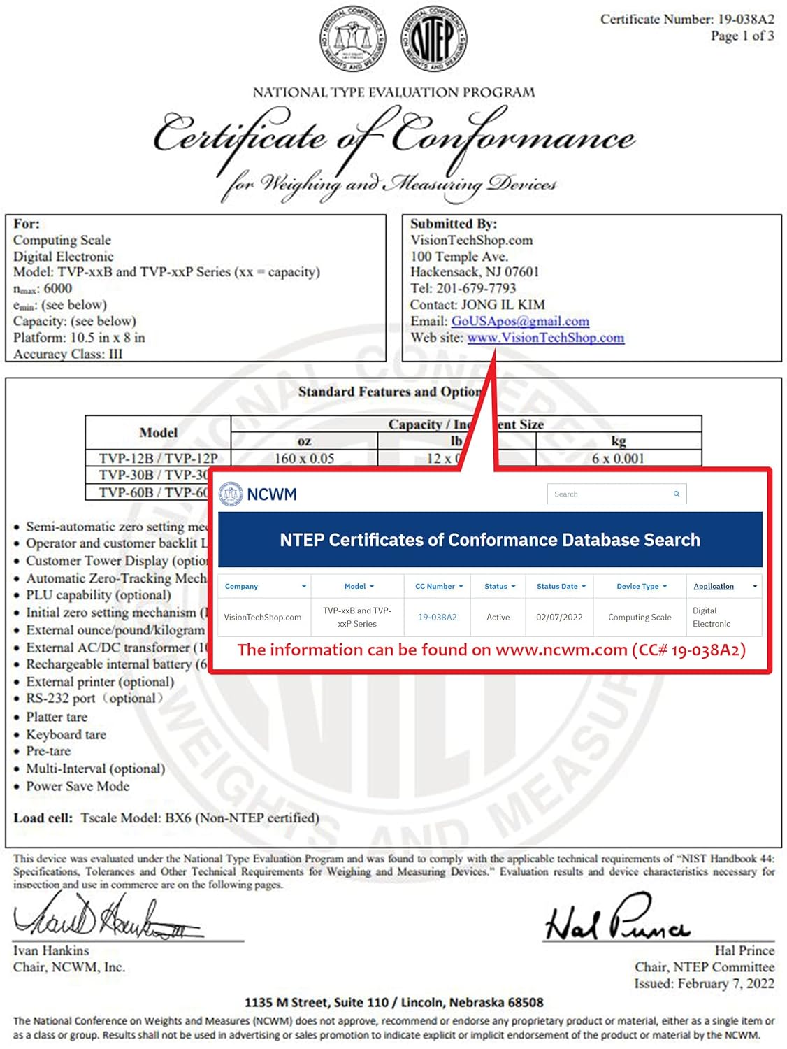 VisionTechShop TVP-30B Price Computing Scale, Lb/Oz/Kg Switchable, 30lb Capacity, 0.005lb Readability, NTEP Legal for Trade COC #19-038, NSF Certified