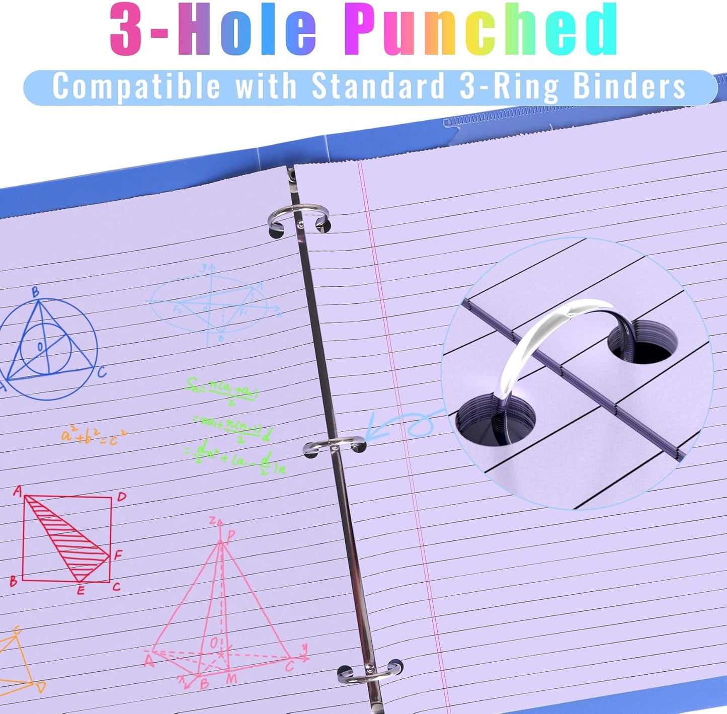 HAUTOCO 3 Pack 8.5 x 11 Legal Pads Colored Wide Ruled Notepads Perforated Writing Pads, 30 Sheets Per Notepad, 3-Hole Punched Paper, Writing Note Pads for School, Home, Office, Business
