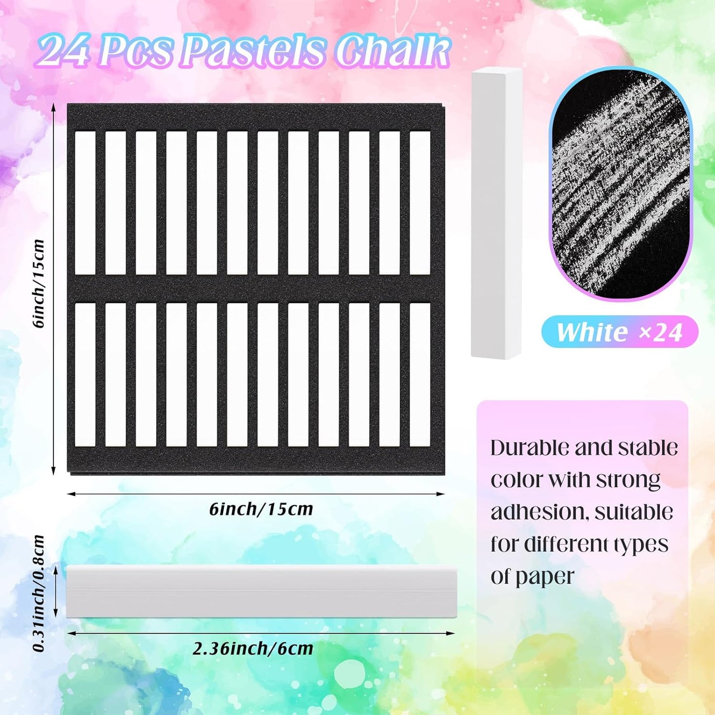 24 Pcs Soft Pastel Drawing Chalk Set Square Sketch Chalk Non-toxic Artist Pastel Sticks for Professional Artists Students and Art Lovers(White)