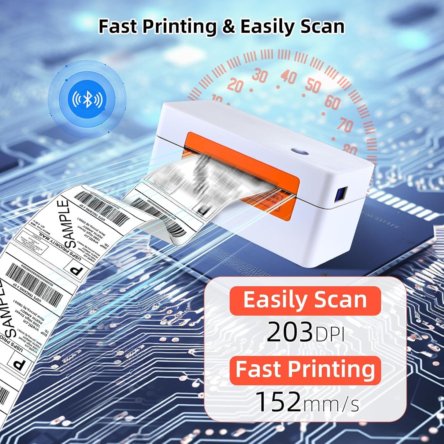 vretti Bluetooth Shipping Label Printer - 4x6 Thermal Label Printer for Shipping Packages Small Business Office or Home,Widely Used for Amazon, Ebay, Shopify, Etsy, USPS
