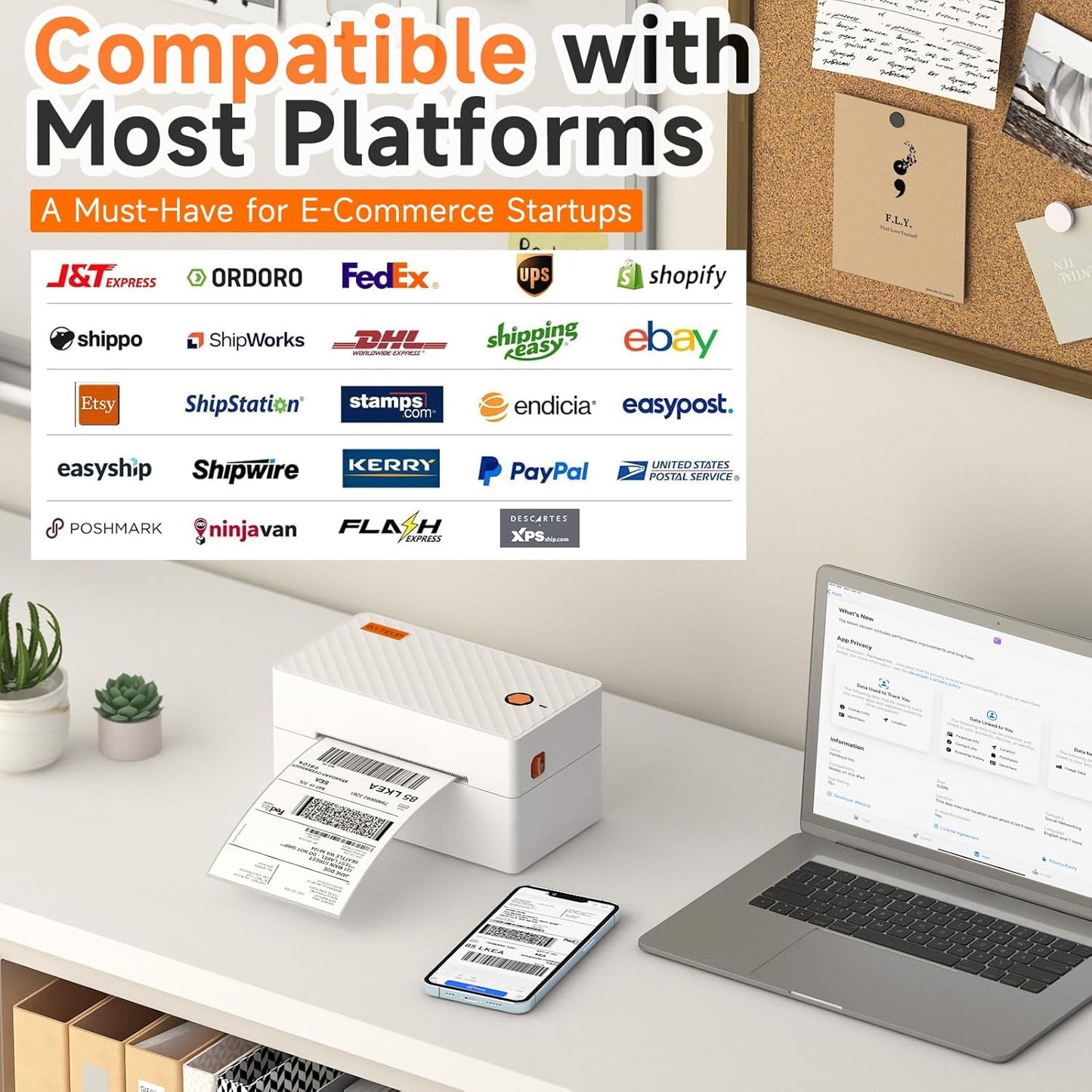 Bluetooth Thermal Shipping Label Printer, Wireless 4x6 Shipping Label Printer for Small Business, Support iOS, Android, Windows and Mac, Compatible with Amazon, Ebay, Shopify, Etsy, USPS.