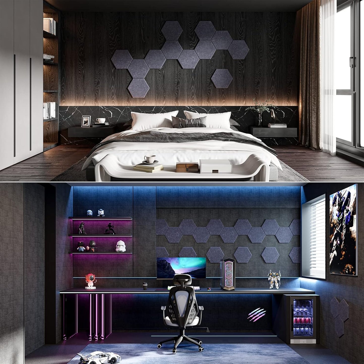 12 Pack Self-adhesive Acoustic Panels 12" X 10" X 0.4" - Sound Proof Foam Panels with High Density, Stylish Hexagonal Design, Flame Resistant, Absorb Noise and Eliminate Echoes(Dark Gray)