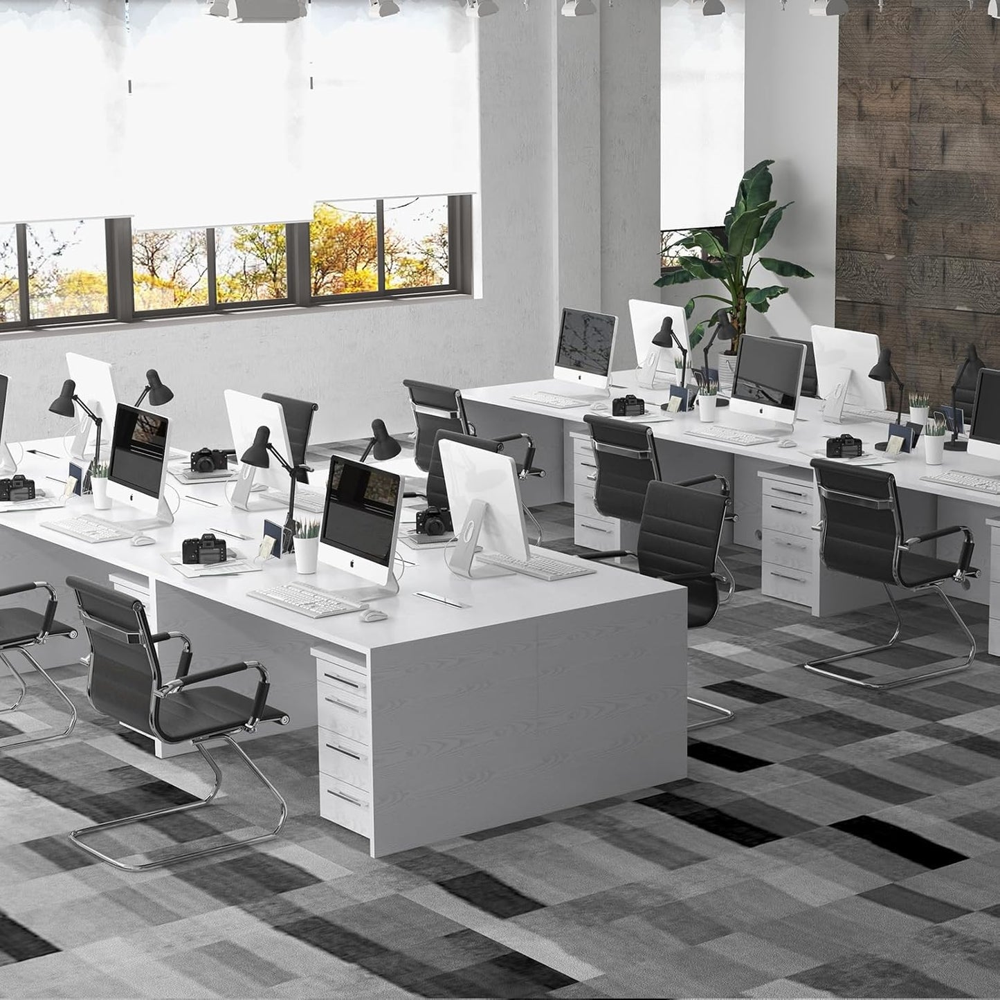 Black Office Desk Chair No Wheels Set of 4 PU Leather Computer Chairs Mid Back Guest Chairs for School Reception Conference Waiting Room, Black