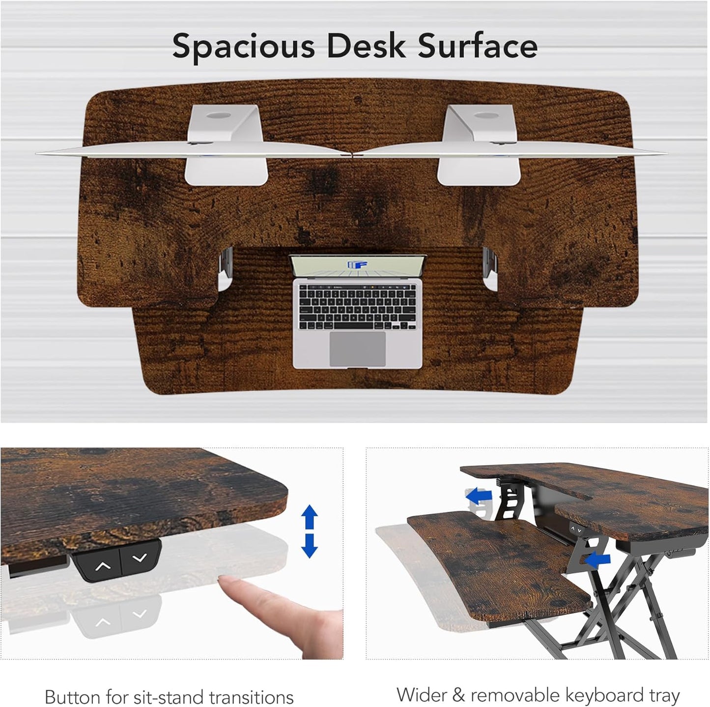 FLEXISPOT Electric Standing Desk Converter 40" Height Motorized Adjustable Stand up Desk Riser with Quick Release Keyboard Tray, Rustic Color