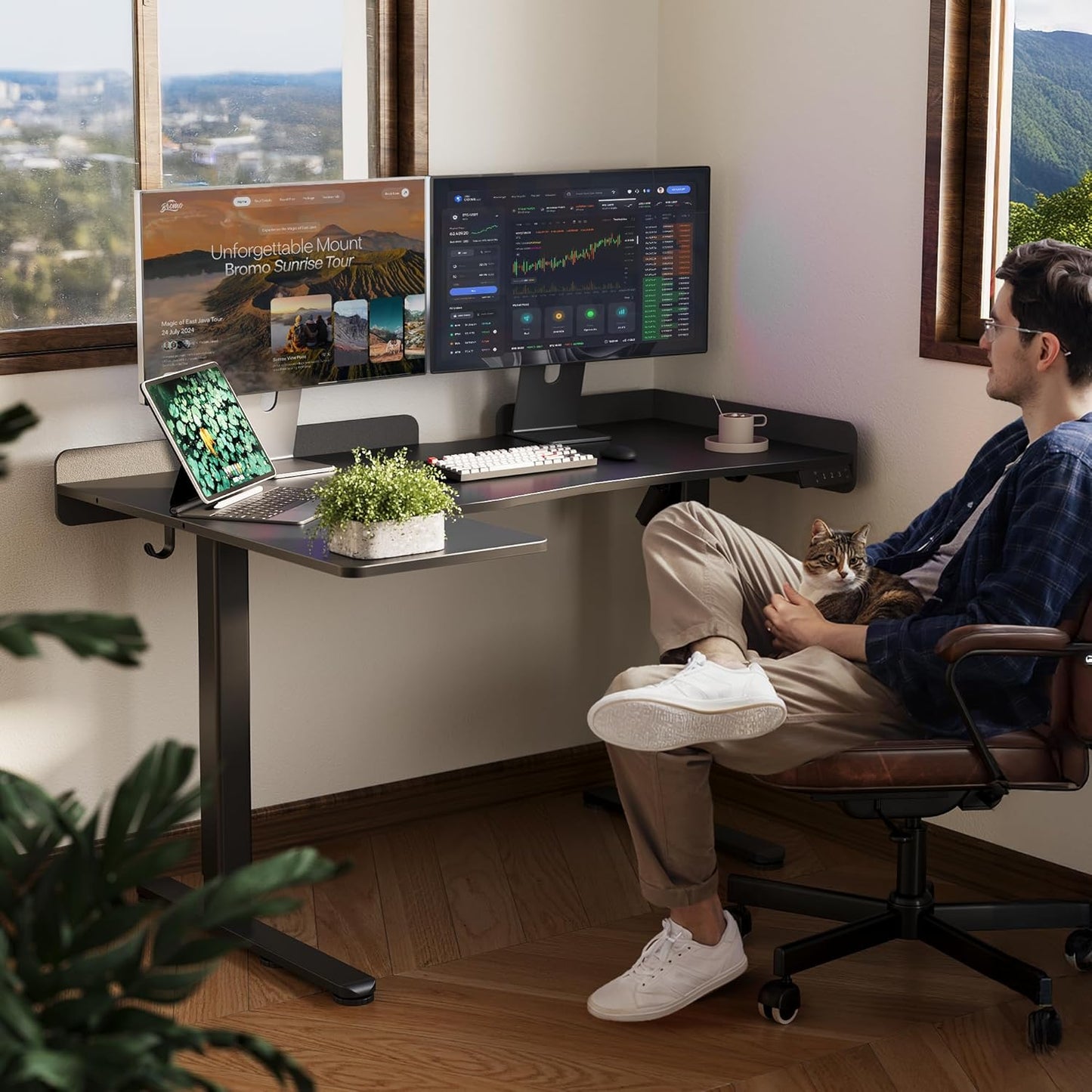 Claiks L Shaped Standing Desk, 55 Inch Electric Height Adjustable Desk with Splice Board Corner Workstation for Home Office, Black