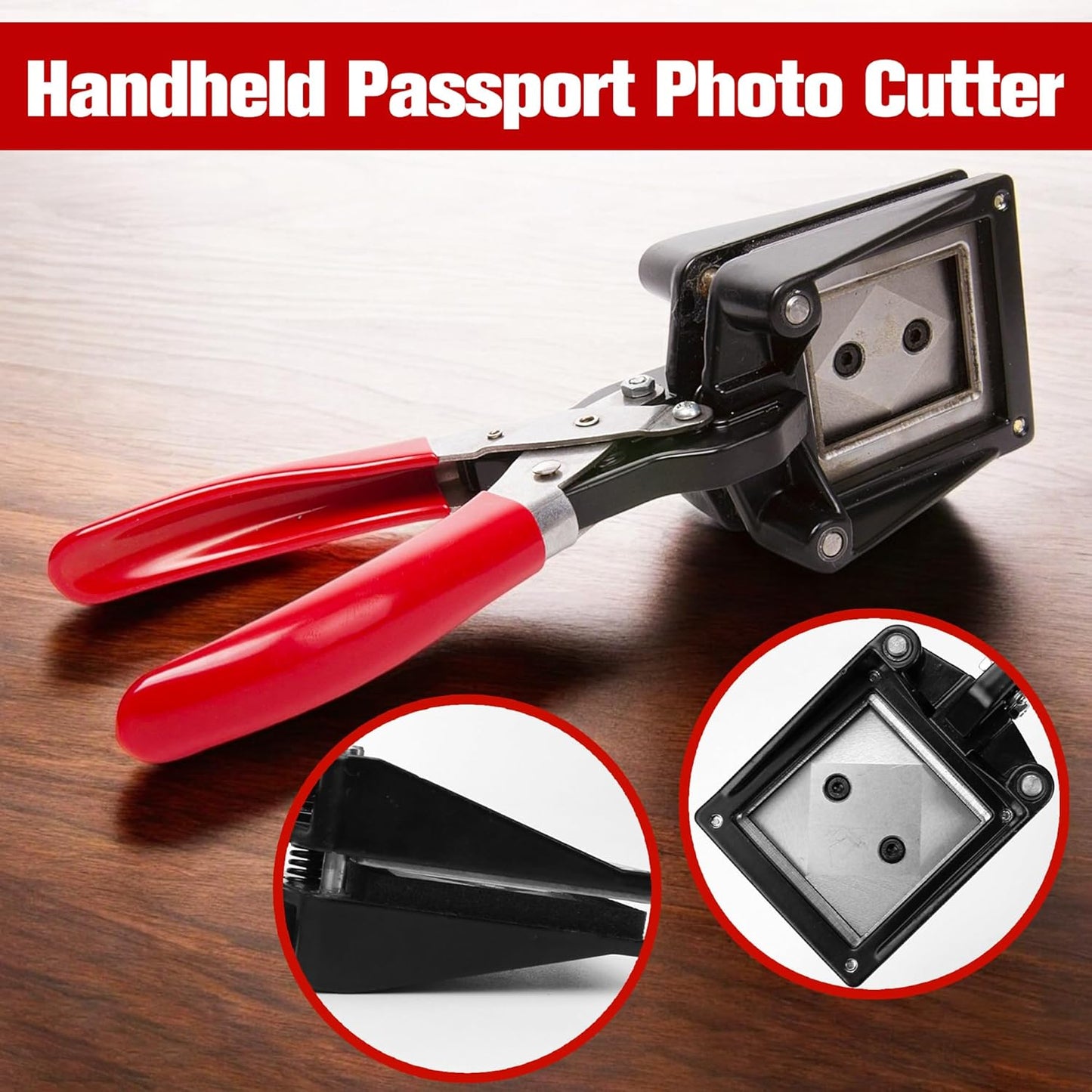 Professional 2''x2'' Passport Photo Cutter – Handheld Metal Die Punch Tool for ID Pictures, Business Cards, and Paper Cutting – Hardened Steel Dies, Office & Family Use (Black)