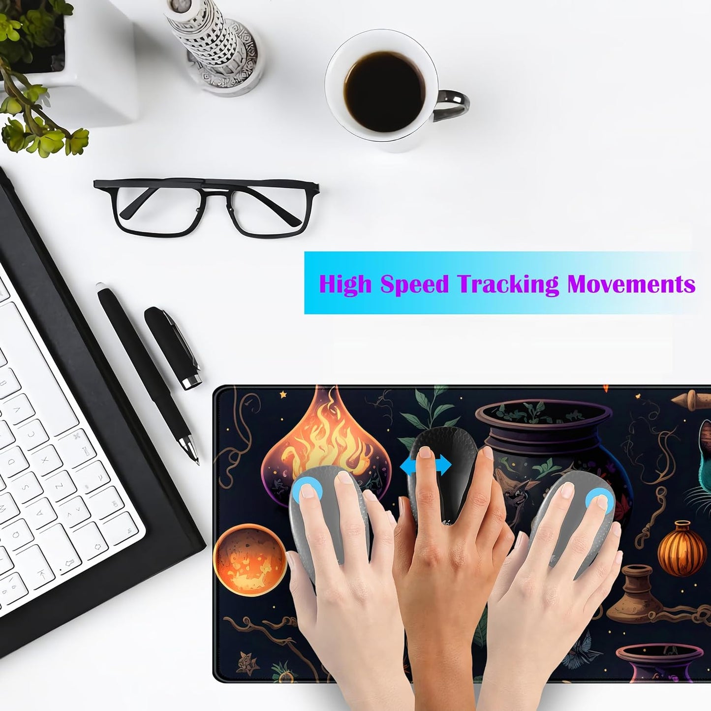 Cute Anime Cat Desk Mat Kawaii Cats Mouse Pad, XL Large Extended Gaming Desk Pad Mousepad, Women Desk Decor Pad Computer Laptop Keyboard and Wireless Mouse Mat with Stitched Edges 31.5x11.8 in