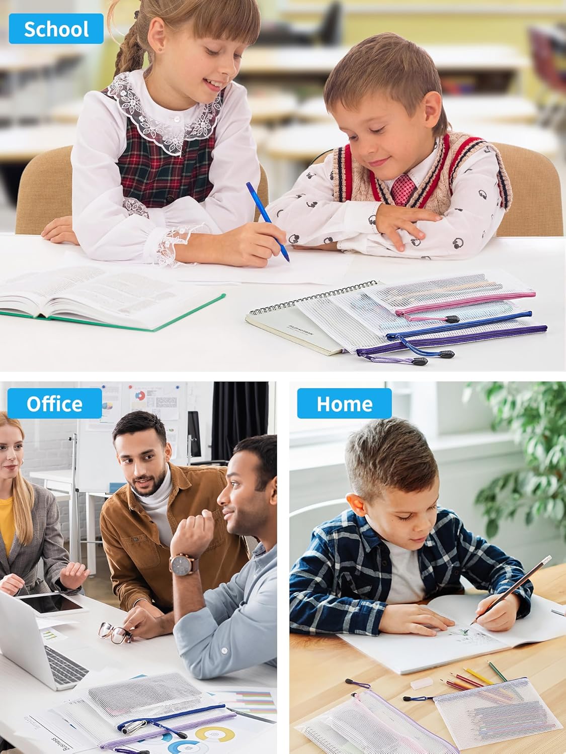 JARLINK 30 Pack 8 Sizes Mesh Pouch, 9 Colors, Waterproof Zipper File Bags Document Multipurpose Travel Bags for Office, School, Board Game, Puzzles, Cosmetics, Travel Accessories, and Home Organize