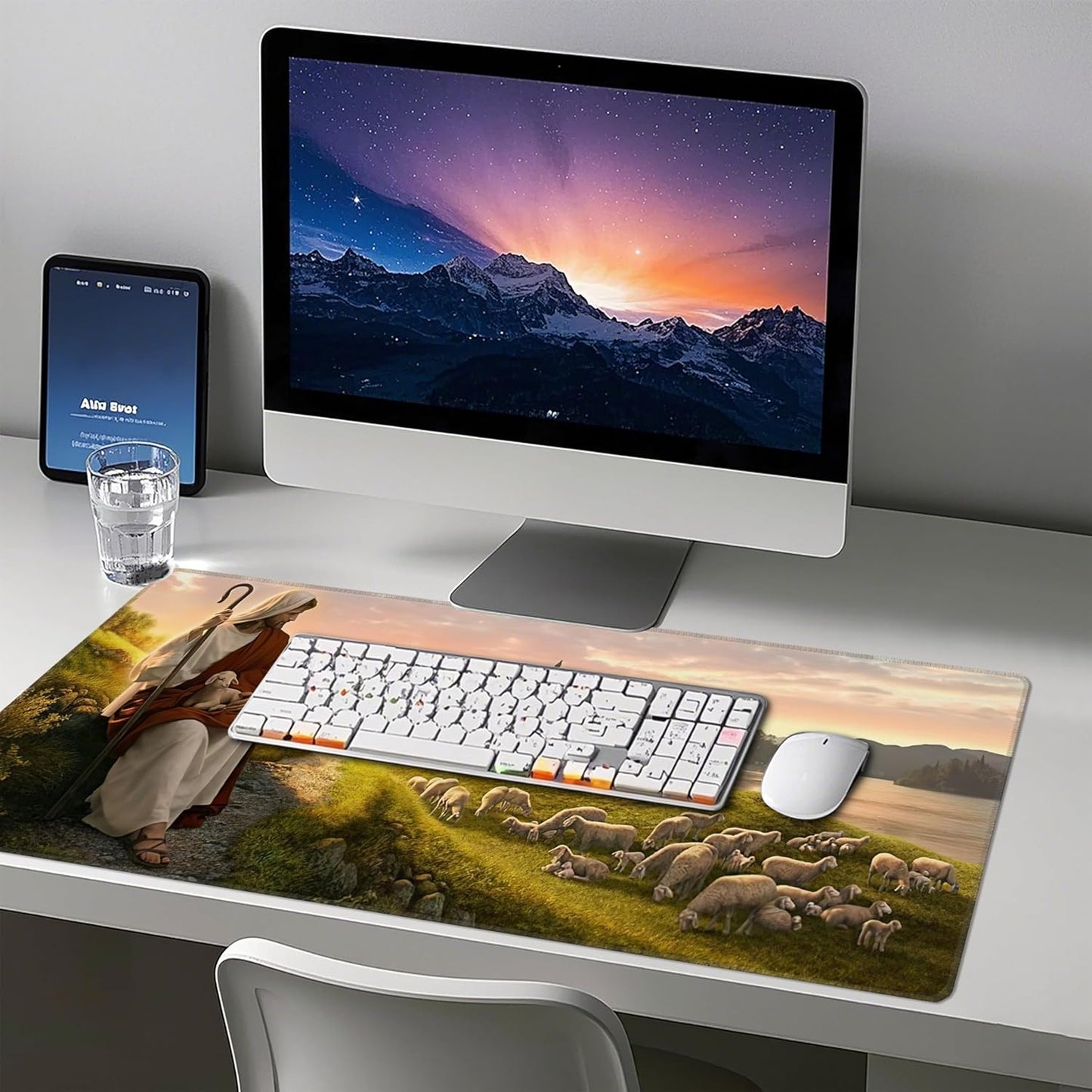 Mouse Pad with Jesus Christ Shepherd – Religious God Desk Pad – Portable Computer Mousepad – Gaming, Office, Waterproof, Non-Slip, Stitched Edges 35.5 x 15.7inches x 3mm