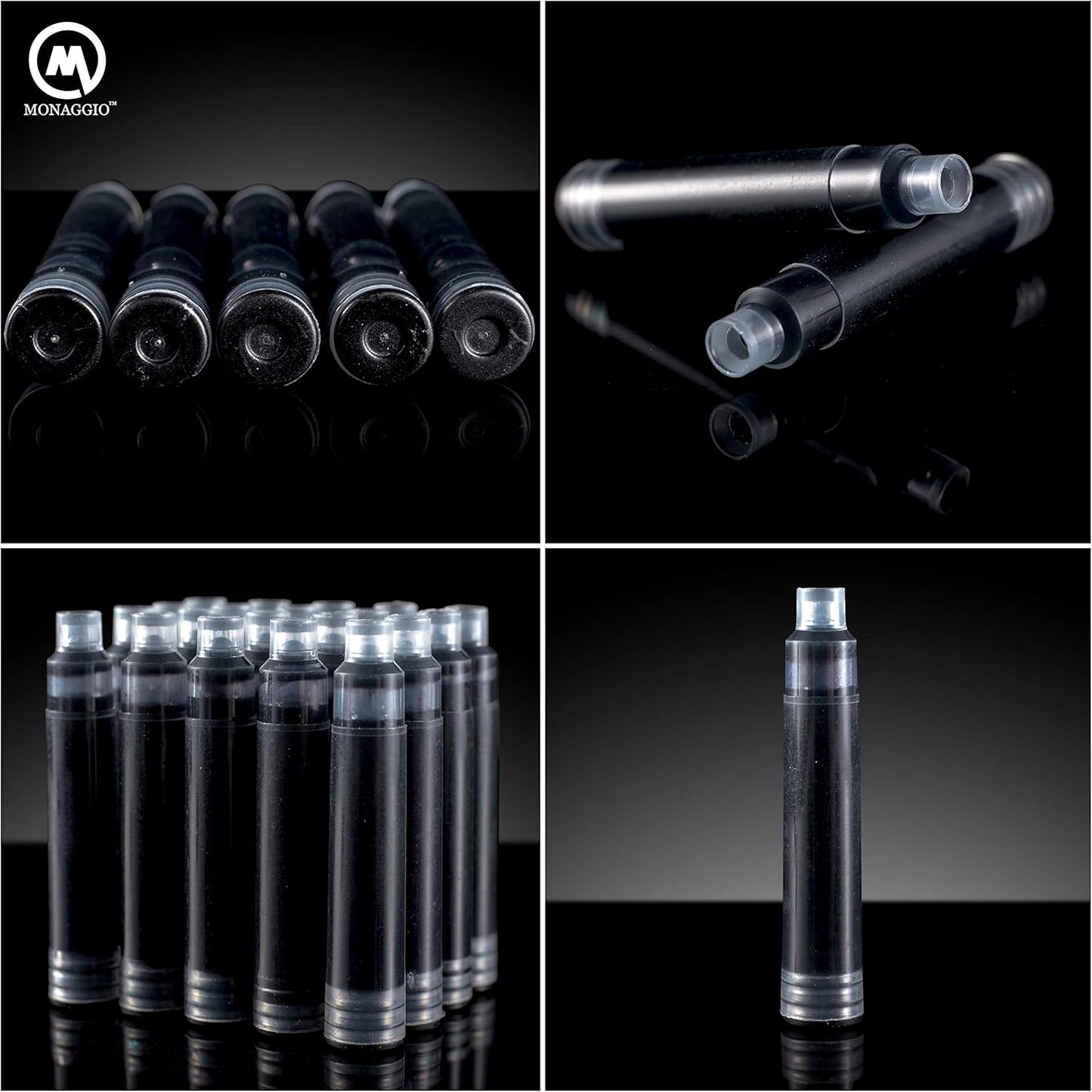 Vivid Black Ink Cartridges for Fountain Pens. Amazing Big Pack of 20 Short International Standard Size Cartridges. Perfect for Calligraphy Pen. Universal Fine Design with Incredible Long Lasting Color