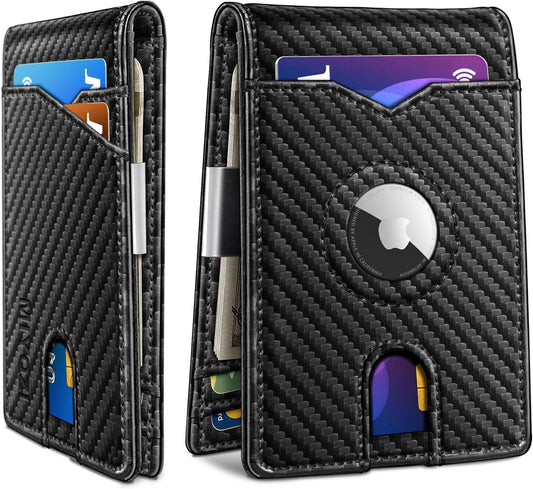 Airtag Wallet for Men,with Money Clip 11 Cards Slim Front Pocket Leather RFID Blocking Wallet with Gift Box