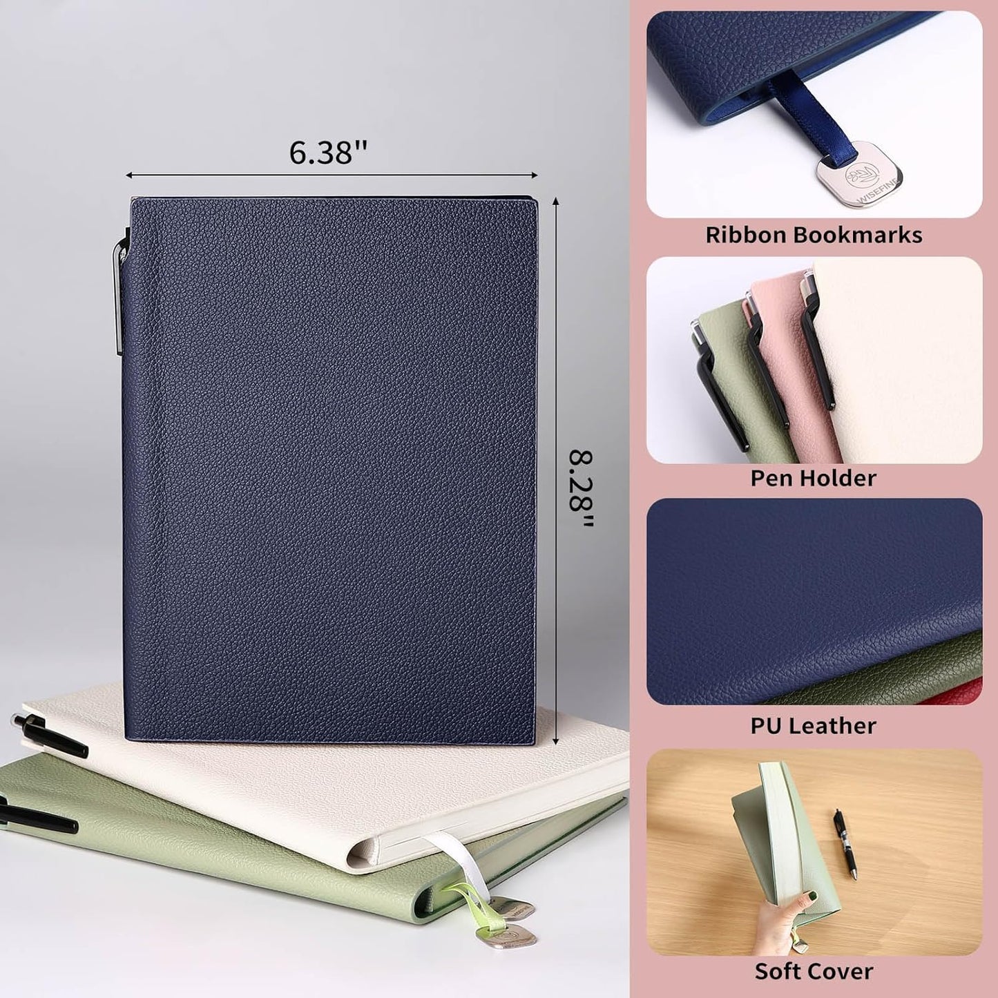 Lined Journal Notebook for Women A5 Softcover PU Leather Journals for Writing, 160 Pages Daily Journaling, College Ruled Notebooks for Work Schoo, Business 6.38'' X 8.28'' Navy Blue