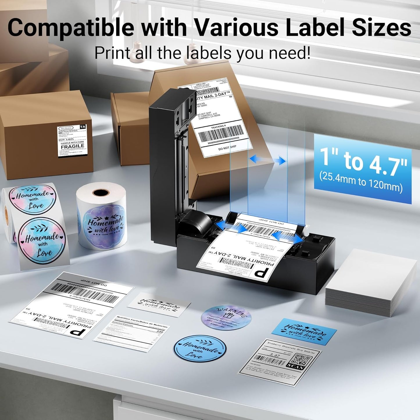 Bluetooth Thermal Shipping Label Printer – Wireless 4x6 Shipping Label Printer for Small Business & Shipping Packages, Support Android, iPhone and Windows, Widely Used for Amazon, Ebay, Shopify, Etsy