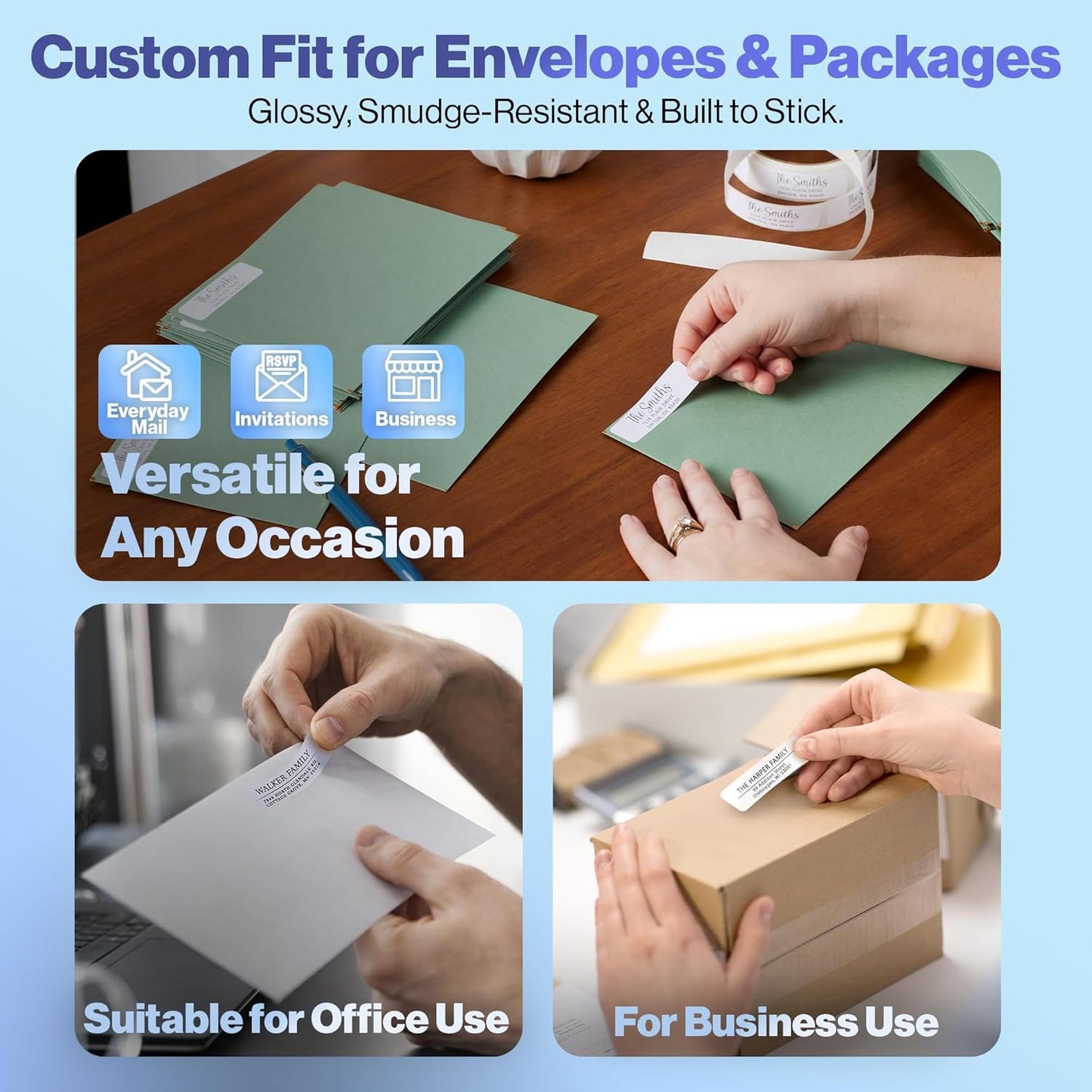 300 Personalized Address Labels - Glossy White Return Address Label 2.5" x 0.75'', Stylish Fonts for Envelopes & Packages, Customizable Labels for Home or Office Use