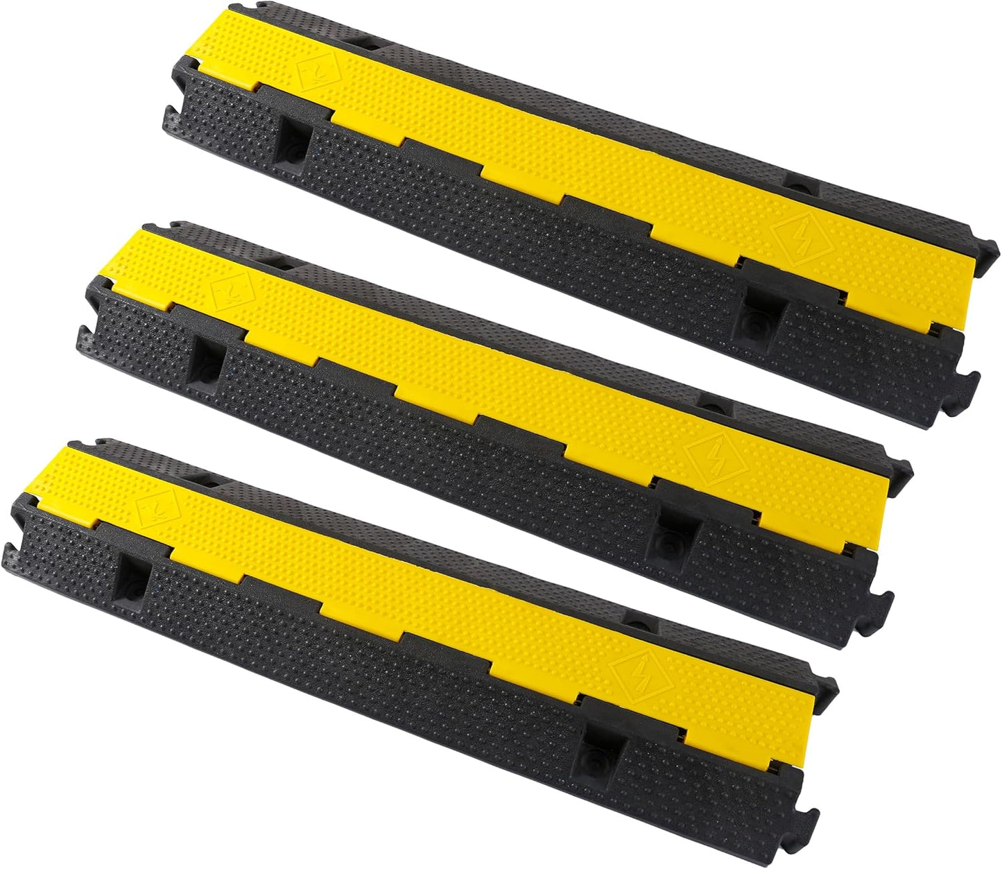 Rubber Cable Ramp Cord Cover Cable Protector Ramps Wire Hose Protective 22000Lbs Load Capacity Traffic 1 Channel Speed Bump for Asphalt Concrete Gravel Driveway, 3 Pack