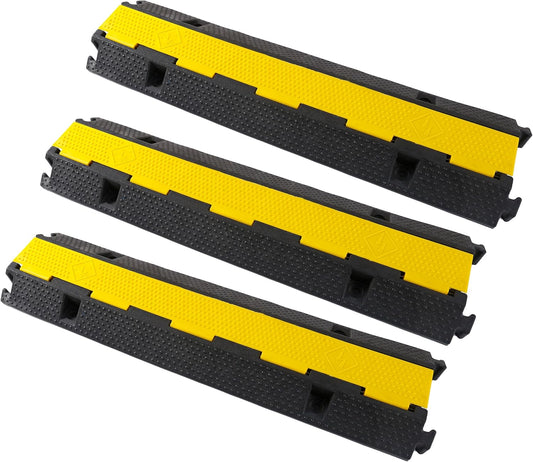 Rubber Cable Ramp Cord Cover Cable Protector Ramps Wire Hose Protective 22000Lbs Load Capacity Traffic 1 Channel Speed Bump for Asphalt Concrete Gravel Driveway, 3 Pack