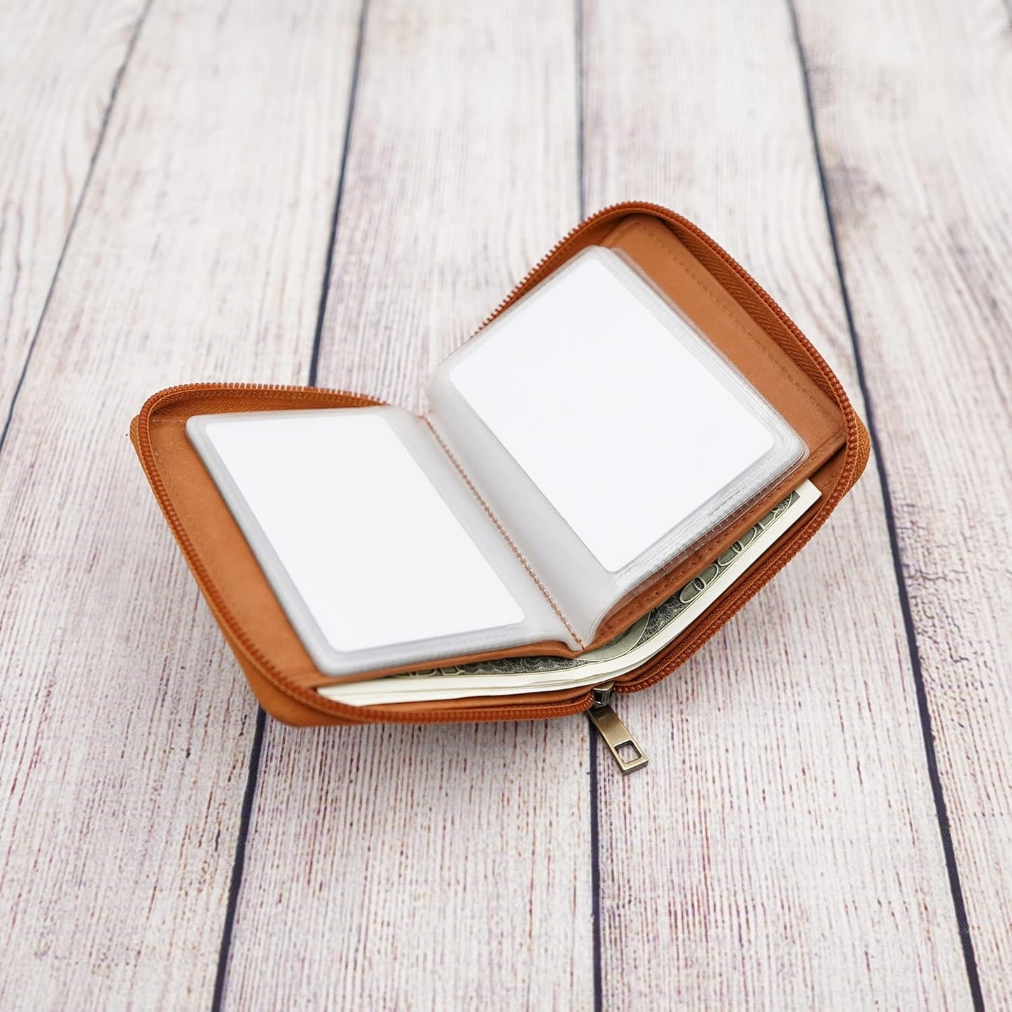 ag wallets Wallets Mens Zip Around Leather Wallet with Inserts (Tan Napa)