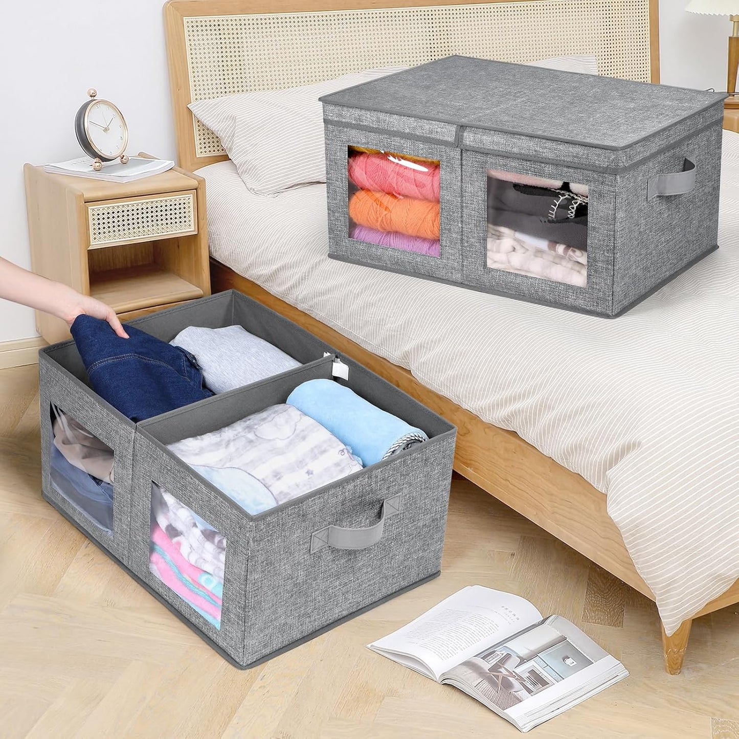 Univivi Large Foldable Fabric Storage Bins with lids [2-Pack] Collapsible Closet Storage Box for Clothes, Closet Organizer with Handles, Storage Cube Basket for Home, Bedroom (Grey, 24" x17" x 12")