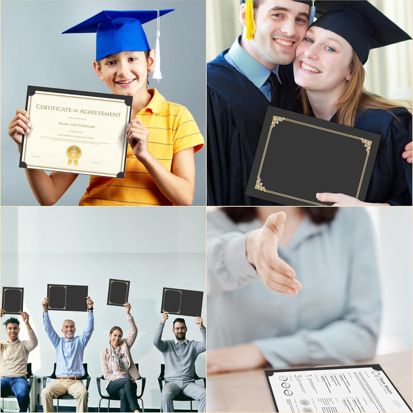 HAUTOCO 30 Pcs Certificate Holders, Black Diploma Folders Document Covers with Gold Foil Border for Letter Size 8.5x11 Cardstock, Award, Graduation