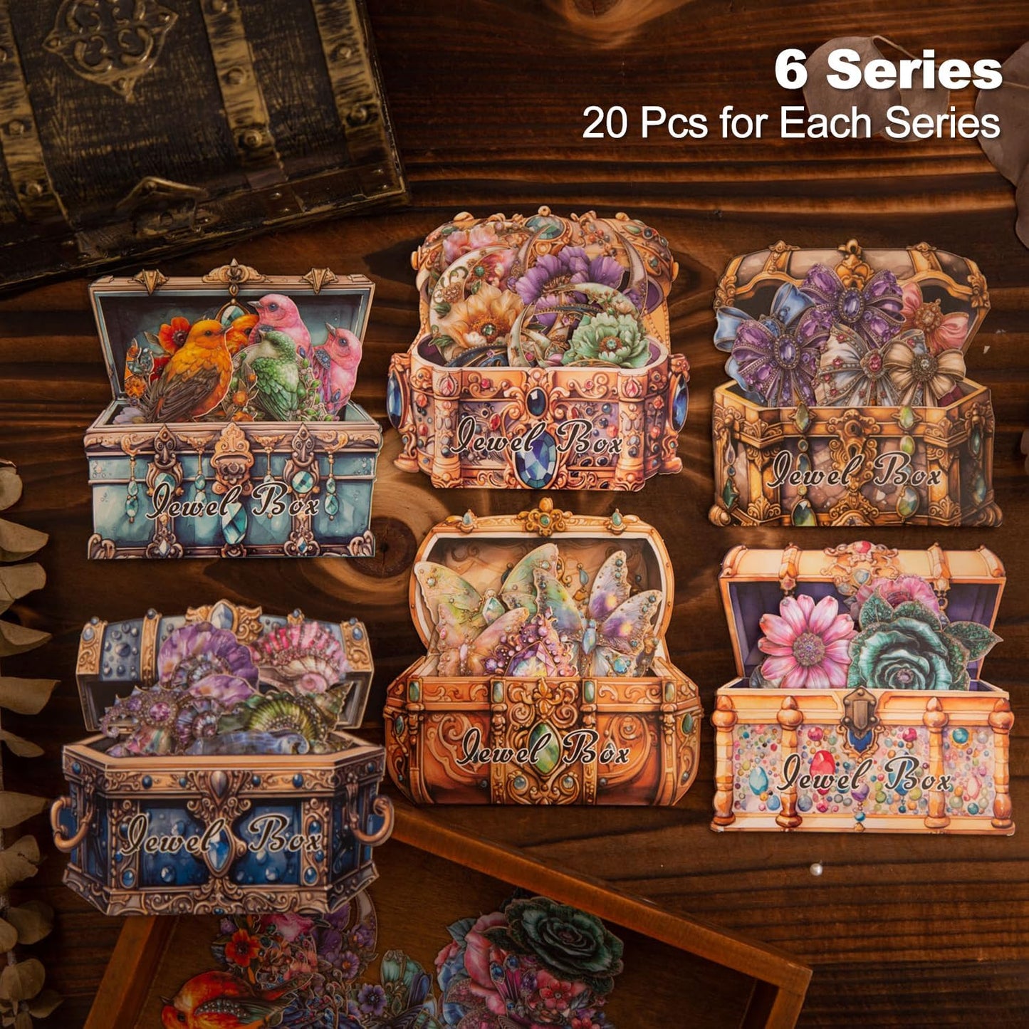 Pearl Treasure Box Sticker Set, 120Pcs Retro Cardstock Stickers for Scrapbooking, Journaling, DIY Crafts, and Art Decoration