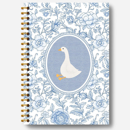Guymn Blue and White Chinoiserie Goose Notebook, Grandmillennial Floral Goose Journal for Kids Girls, Geese Animal Lover Gifts Hardcover Spiral Notebooks Journals 5.5x8.3 Inch