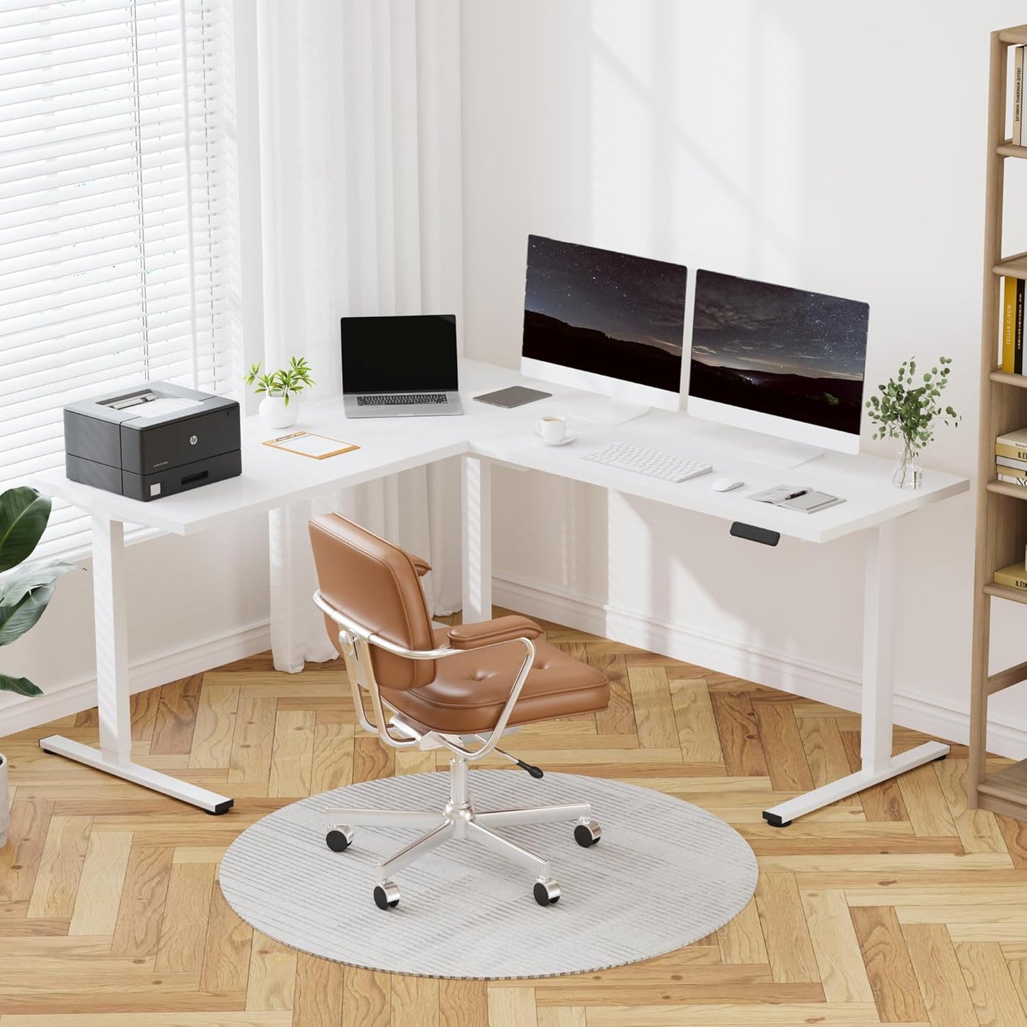 FLEXISPOT L Shaped Standing Desk, 71 x 63 Inch Electric Height Adjustable Corner Desk, Sit Stand Computer Workstation, Preset Controller, Home Office, White Frame with White Top