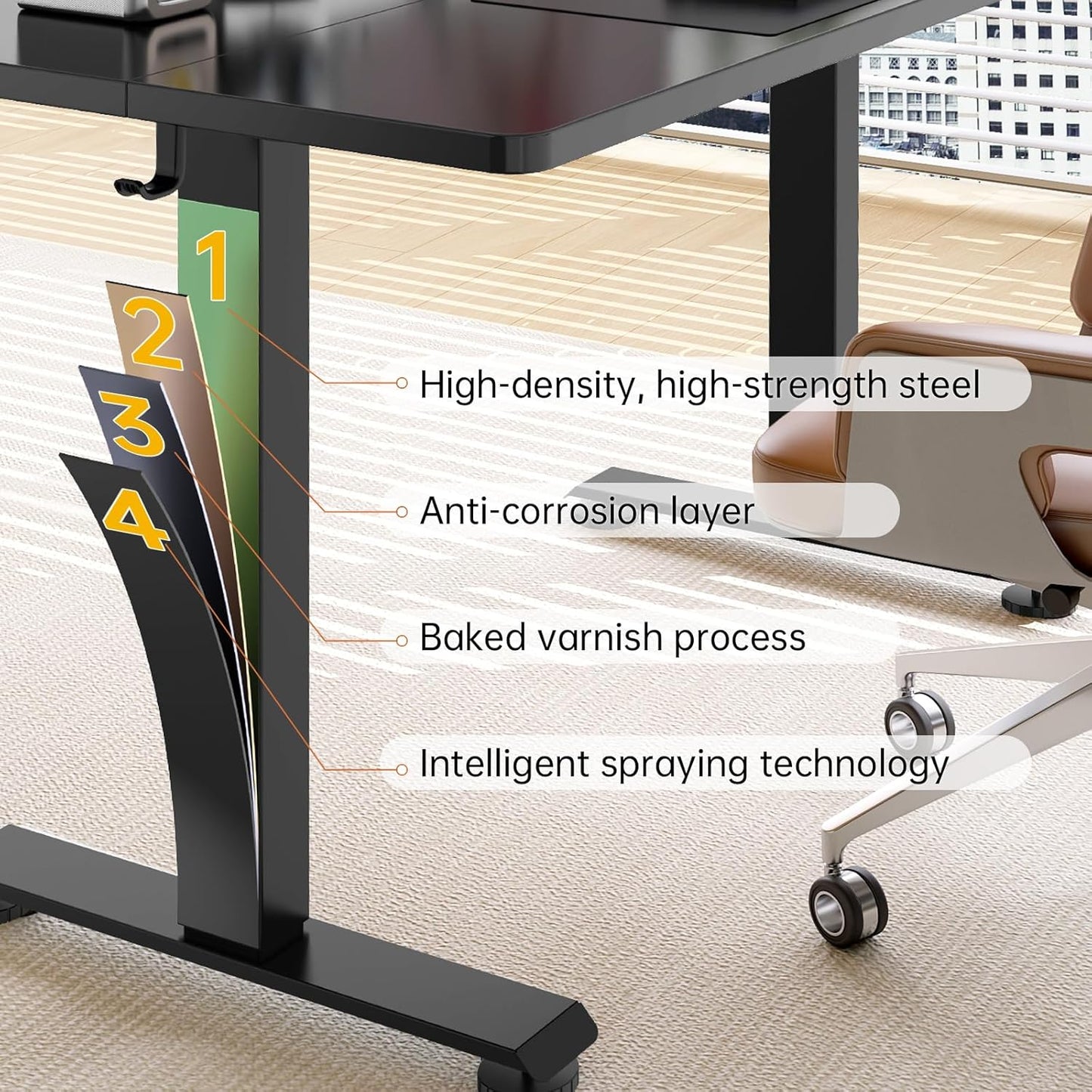 Veken 55 Inch Large Electric Standing Desk, Heights Adjustable,Sit to Stand Up, Work Home Office Computer Table for Study, Walking Pad, Writing, and Games, Wooden Desktop Desks, Black