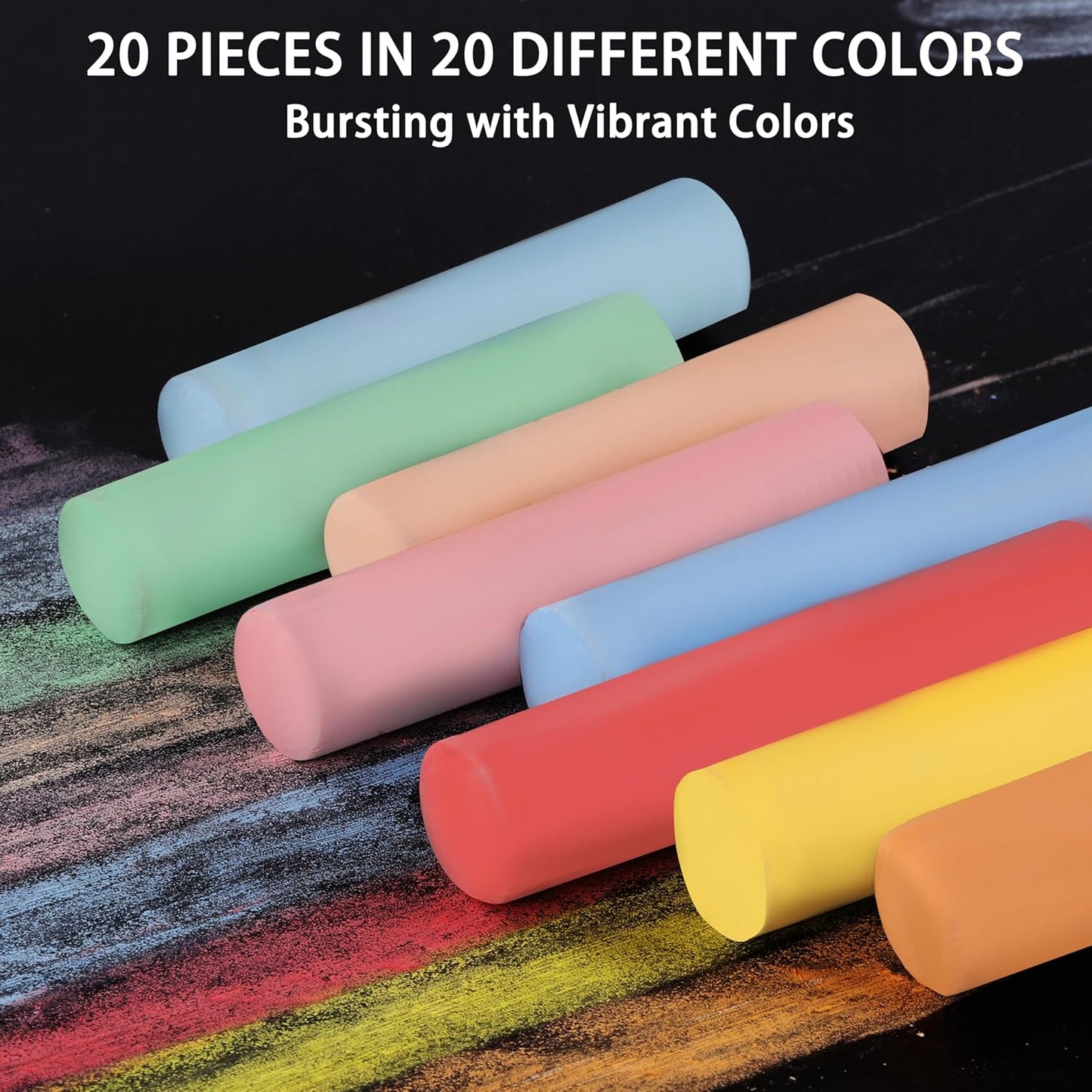 20 PCS Sidewalk Chalks Set Washable Colored Jumbo Chalk Bulk 20 Colors for Students Teens School Supplies Driveway and Playground Outdoor Games Activities