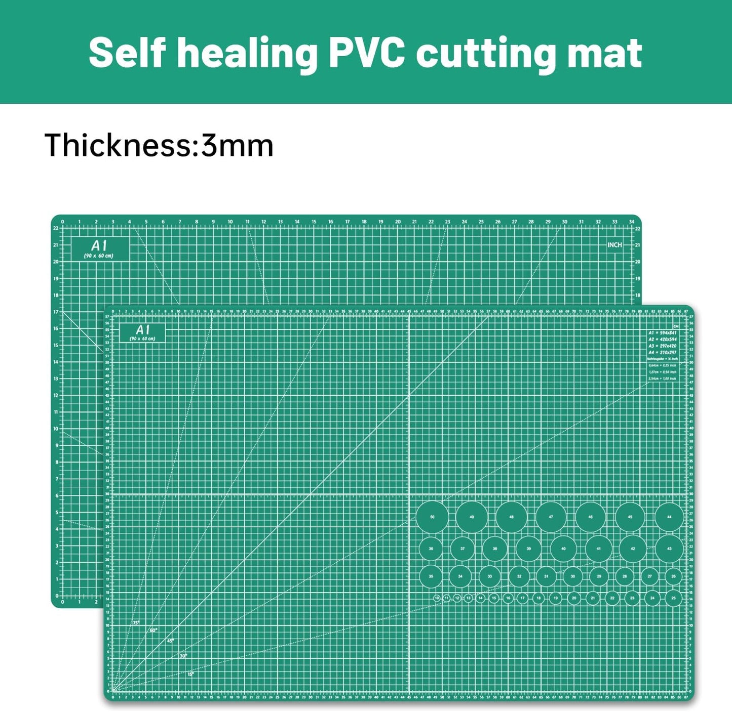 Headley Tools Thickened 24 x 36 Inch Self Healing Sewing Cutting Mat, A1 Rotary Cutting Sewing Mat for Crafts, Double Sided 5-Ply Table Cutting Board for Fabric Quilting Leather Hobby, (Green)