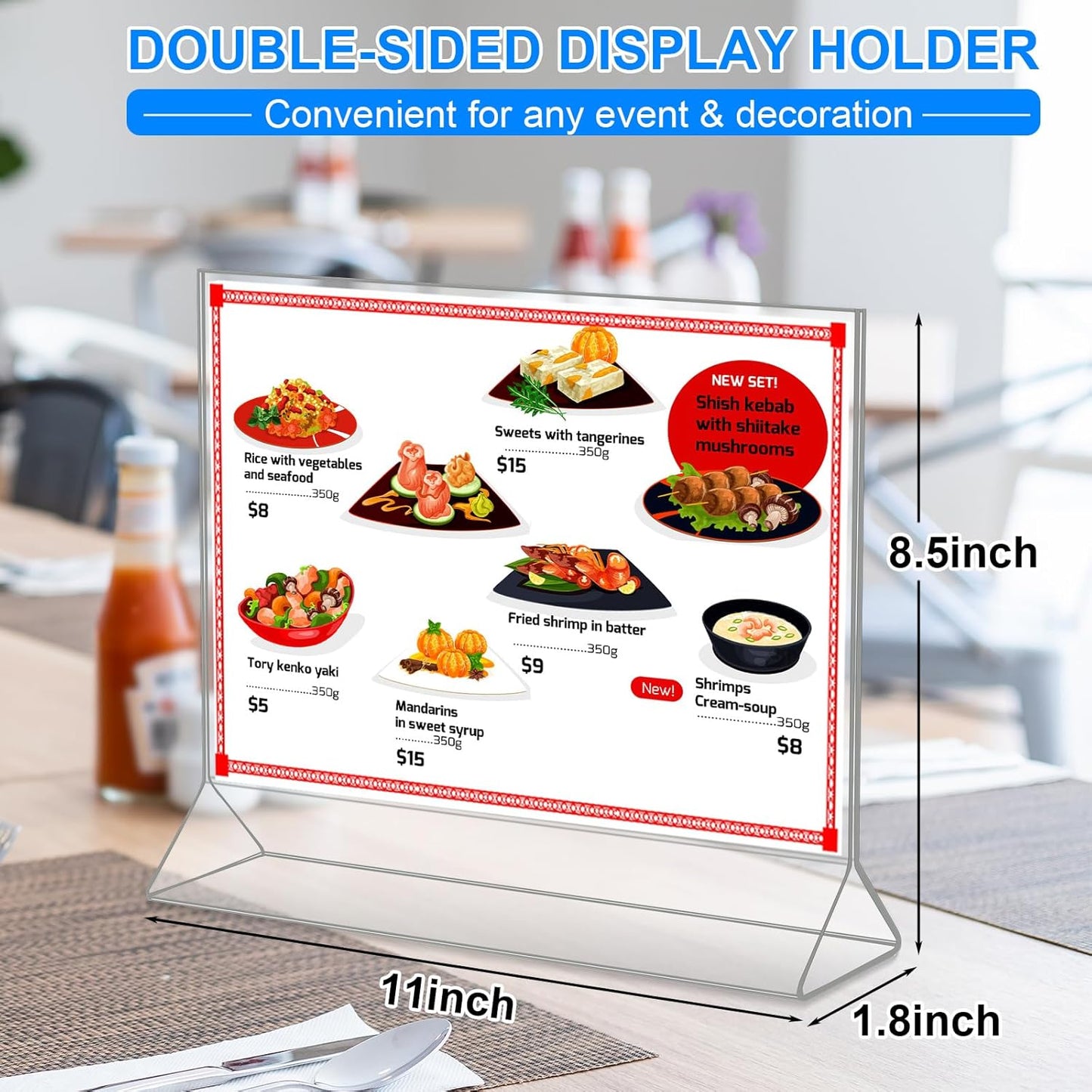 Yulejo 24 Pack Acrylic Sign Holder, Plastic Clear Table Display Holder Double Sided Menu Display Stands T Shaped Card Picture Frames for Office, Weddings, Meetings, Hotels (11 x 8.5 Inches)