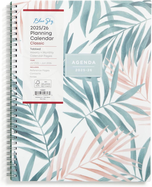Blue Sky 2025-2026 Weekly and Monthly Academic Year Planner Calendar, July 2025 - June 2026, 8" x 10.875", Flexible Cover, Wirebound, Laminated Tabs, Seychelle