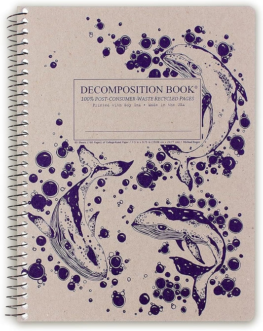 Decomposition Humpback Whales College Ruled Spiral Notebook - 9.75 x 7.5 Journal with 160 Lined Pages - 100% Recycled Paper - Cute Notebooks for School Supplies, Home & Office - Made in USA